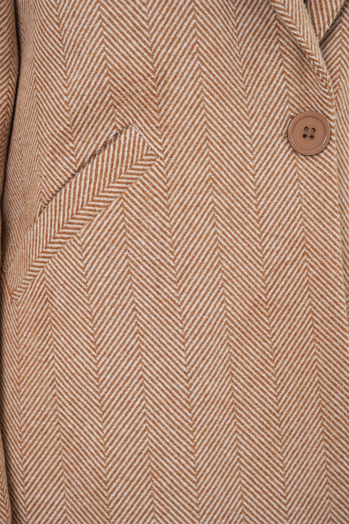 Image of 9085 Herringbone Pattern Cashmere Coat - Camel