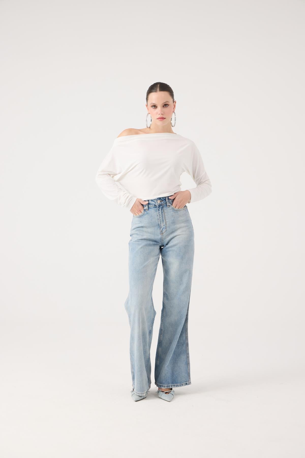 Image of Yüksek Bel Wide Leg Carino Jean Pantolon Mavi