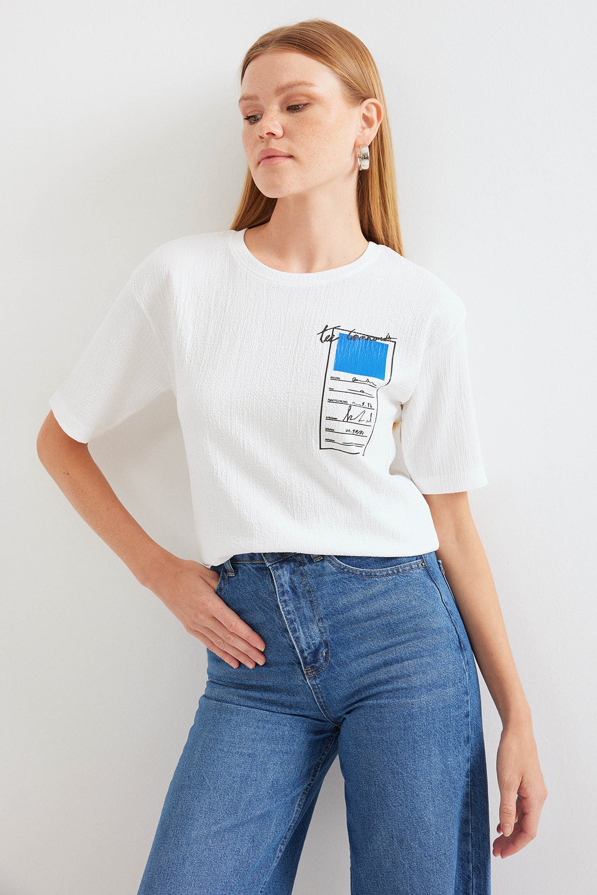 Image of 911 Baskılı Örme Basic Tişört - Mavi