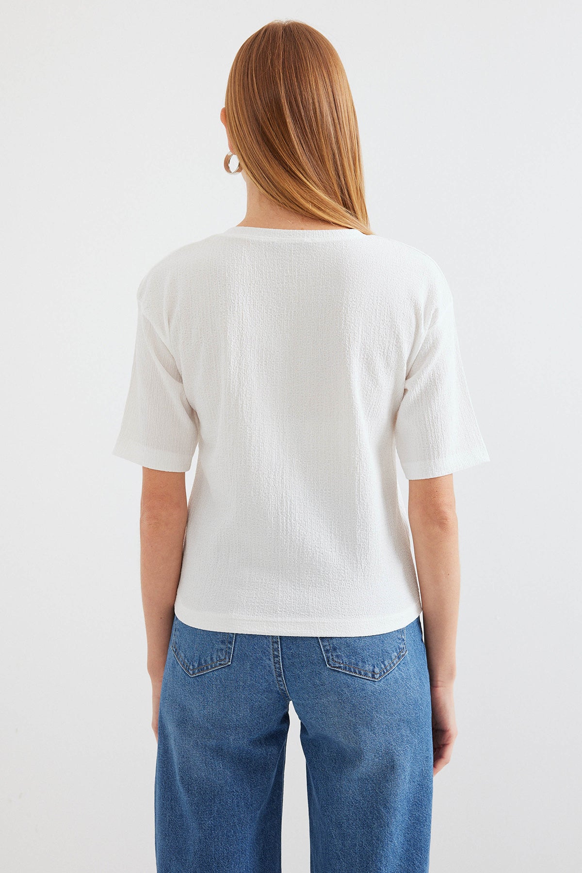 Image of 911 Baskılı Örme Basic Tişört - Mavi
