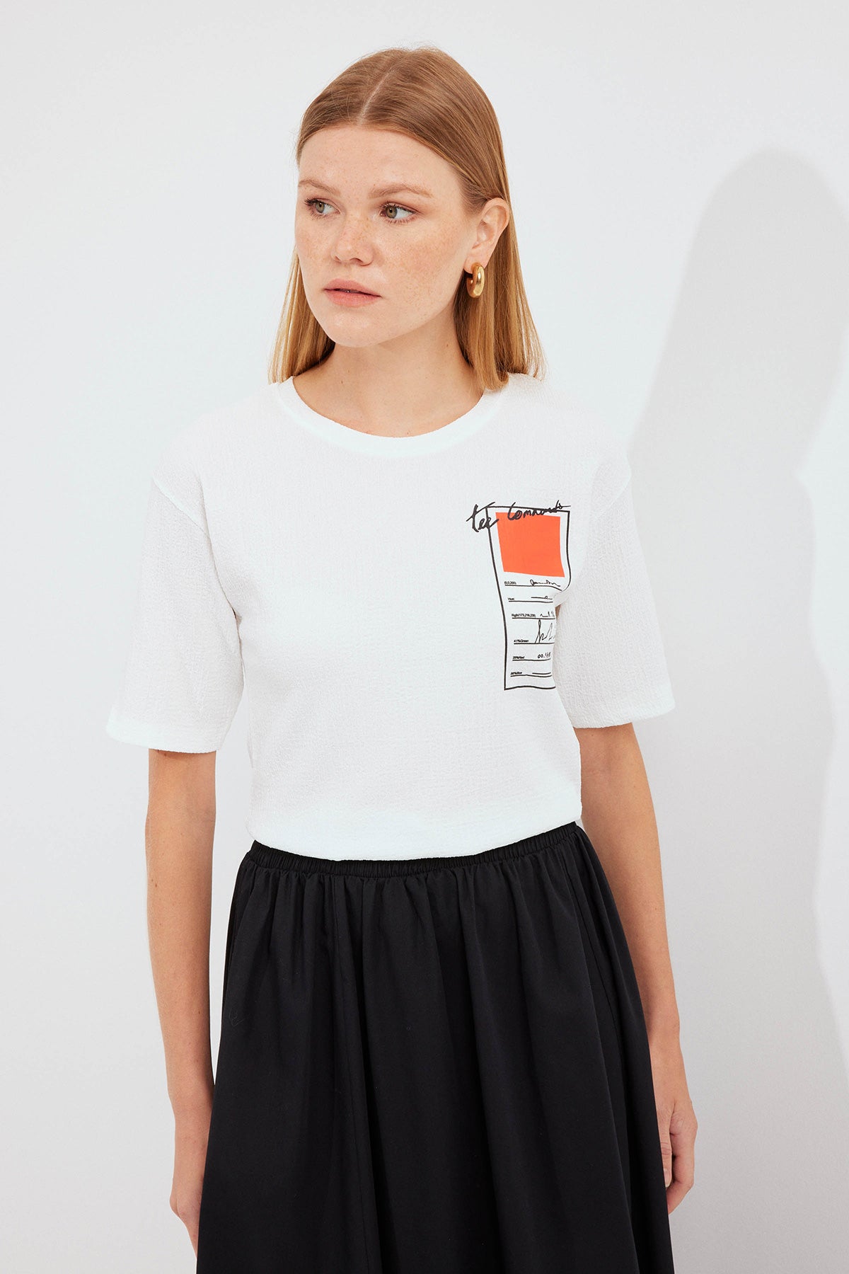 Image of 911 Baskılı Örme Basic Tişört - Turuncu