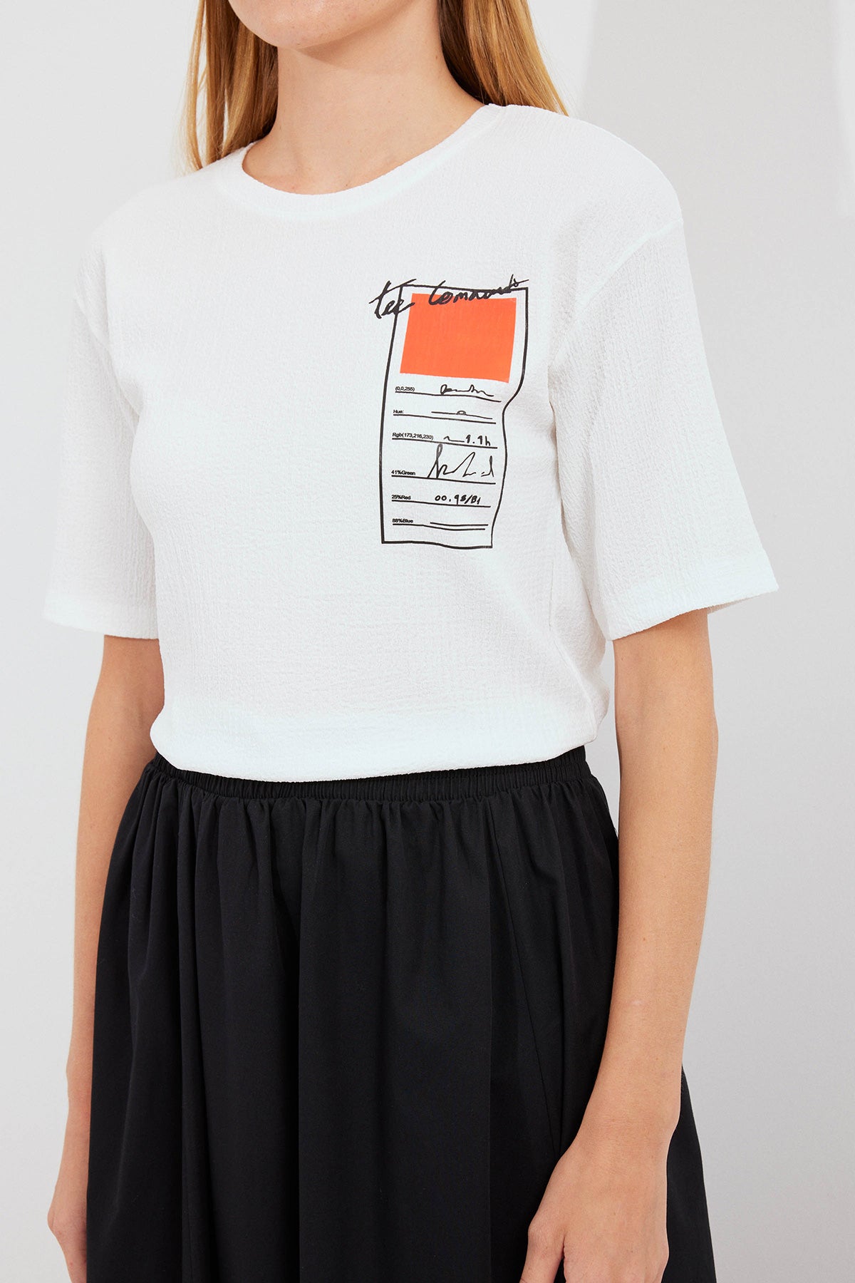 Image of 911 Baskılı Örme Basic Tişört - Turuncu
