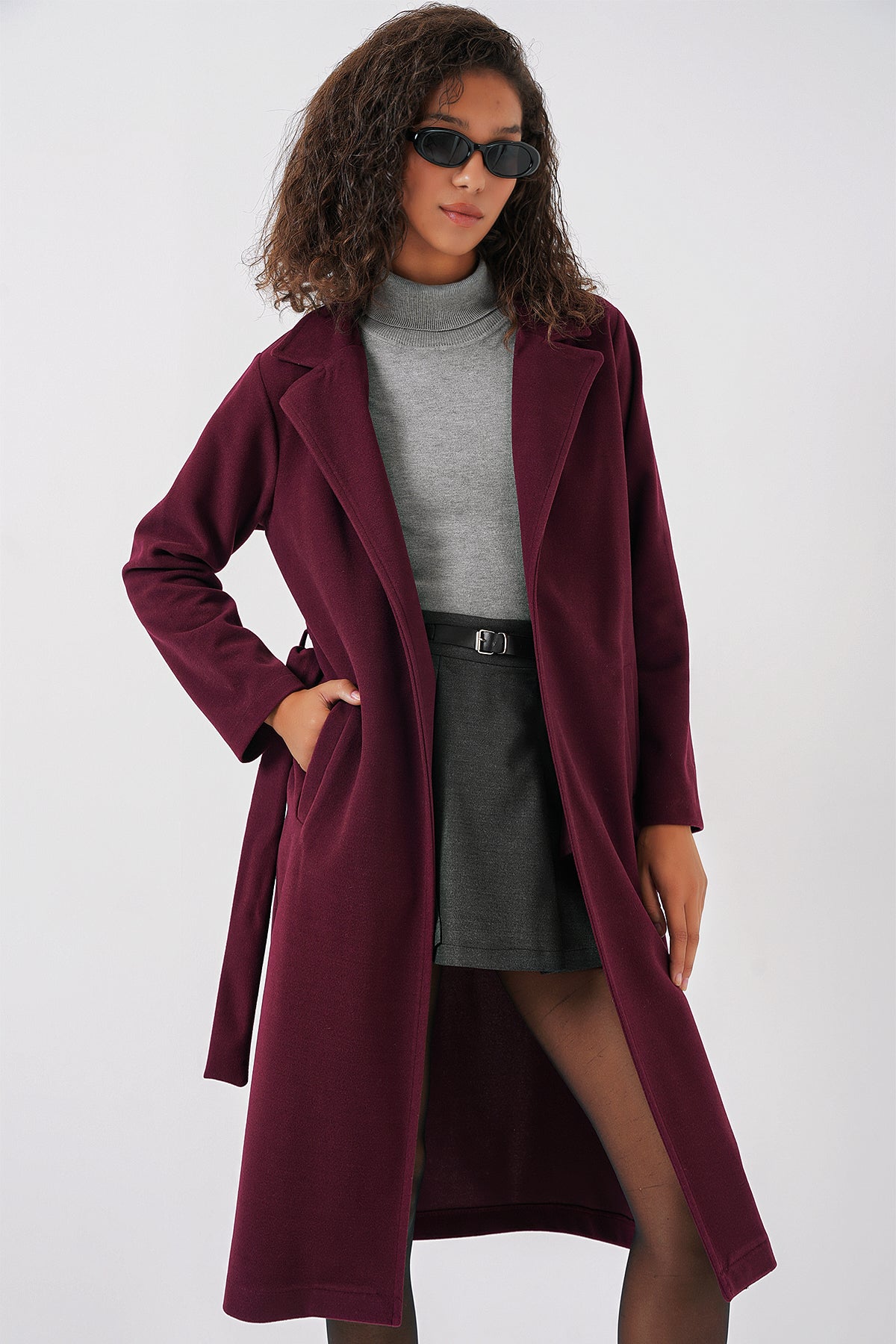 Image of 9118 Double-Breasted Cashmere Coat - Burgundy