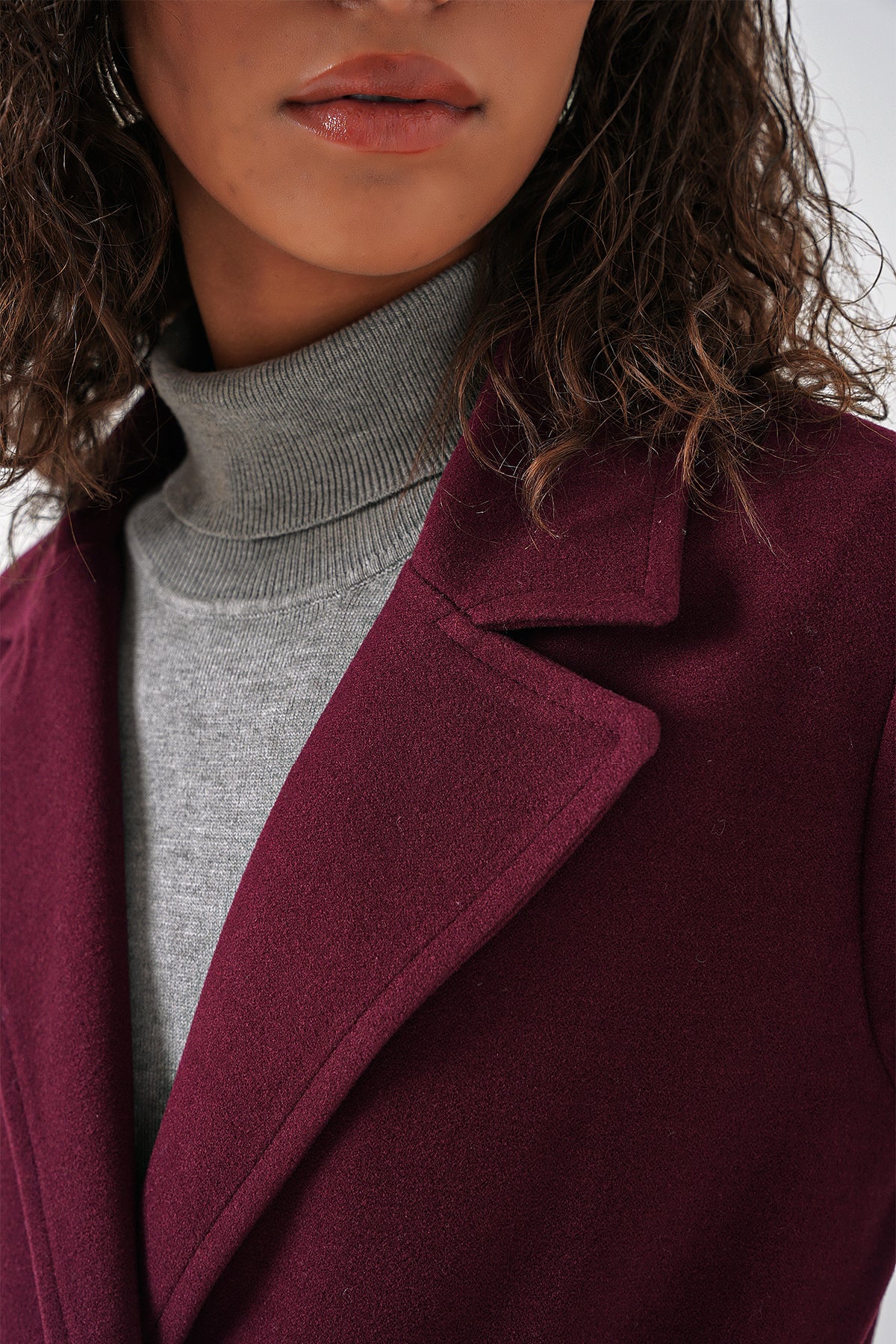 Image of 9118 Double-Breasted Cashmere Coat - Burgundy
