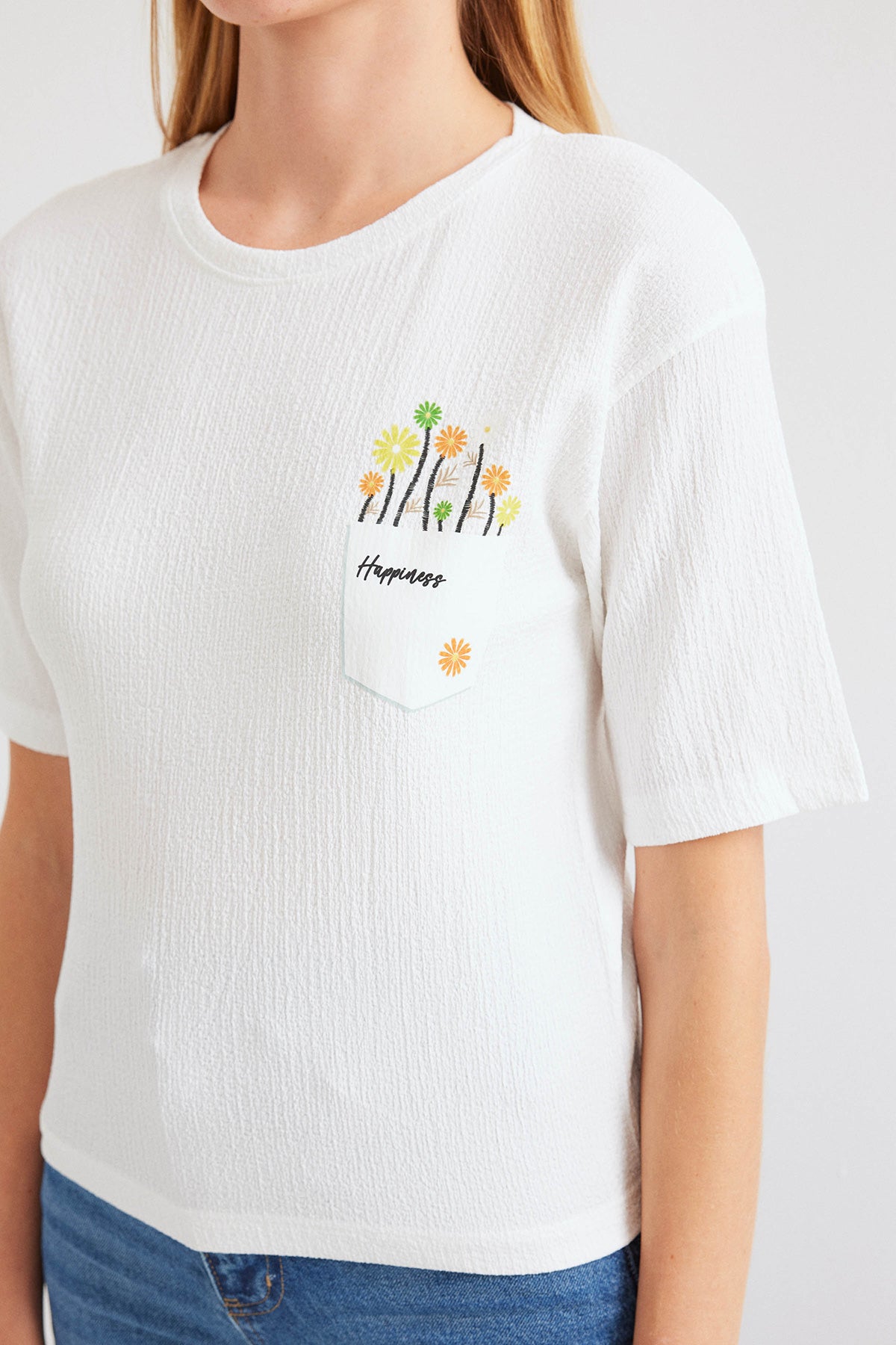 Image of 912 Baskılı Örme Basic Tişört - Beyaz