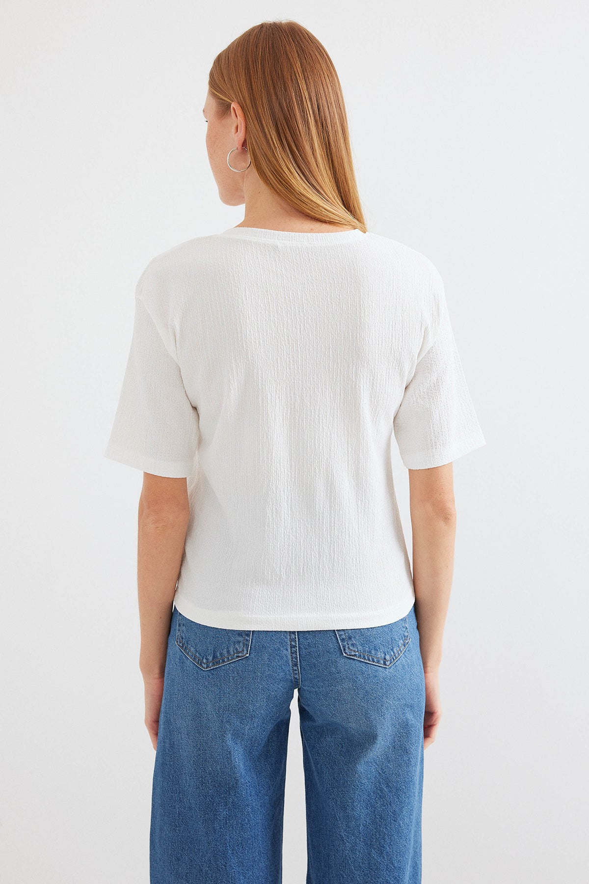 Image of 912 Baskılı Örme Basic Tişört - Beyaz