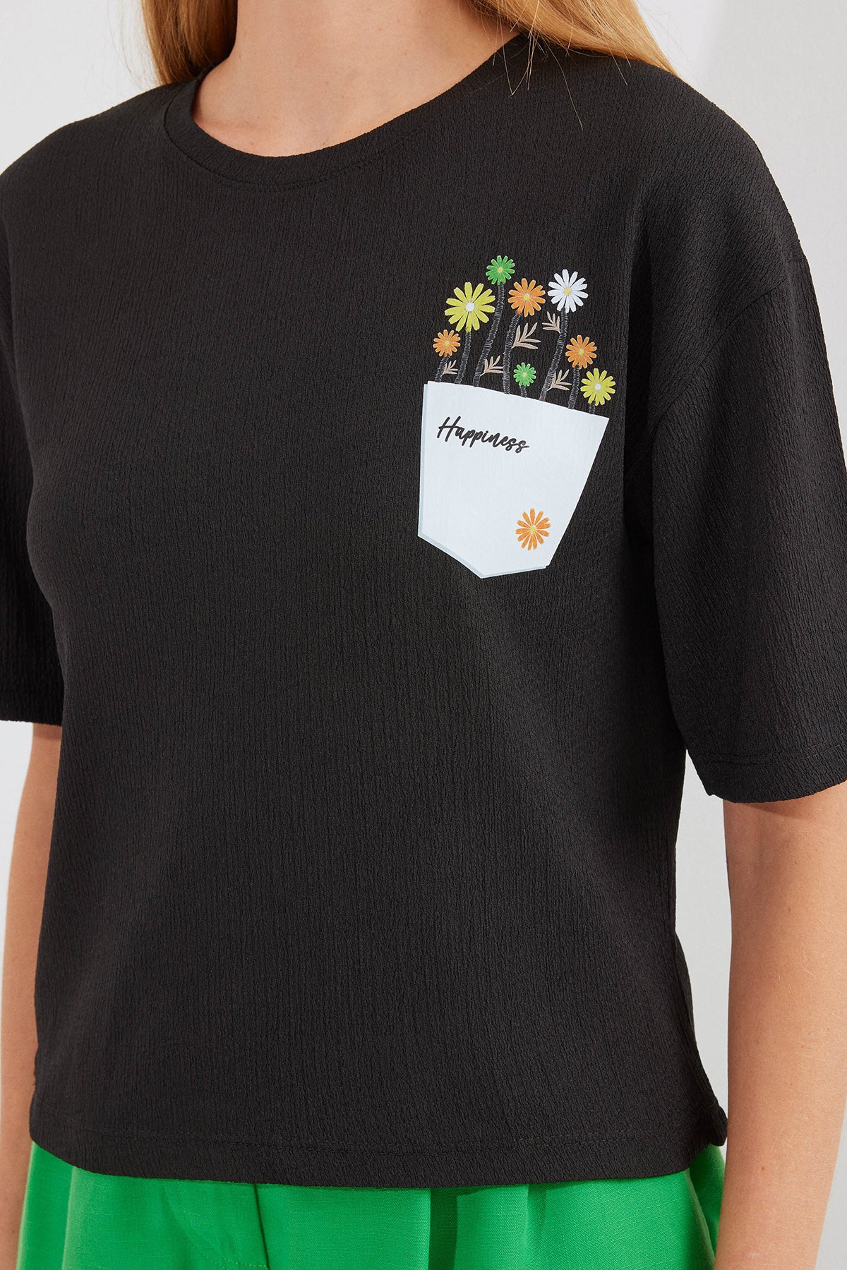 Image of 912 Baskılı Örme Basic Tişört - Siyah