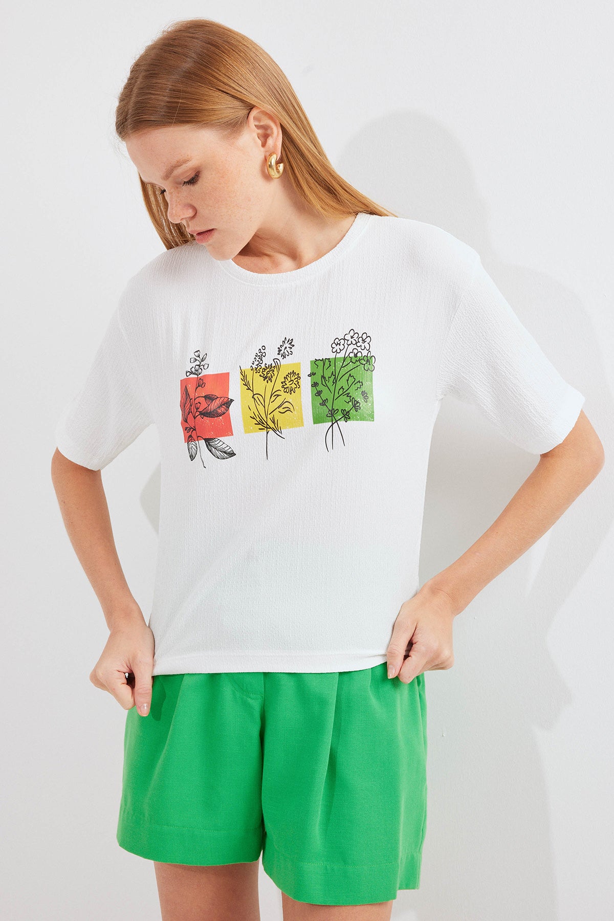 Image of 913 Baskılı Örme Basic Tişört - Beyaz