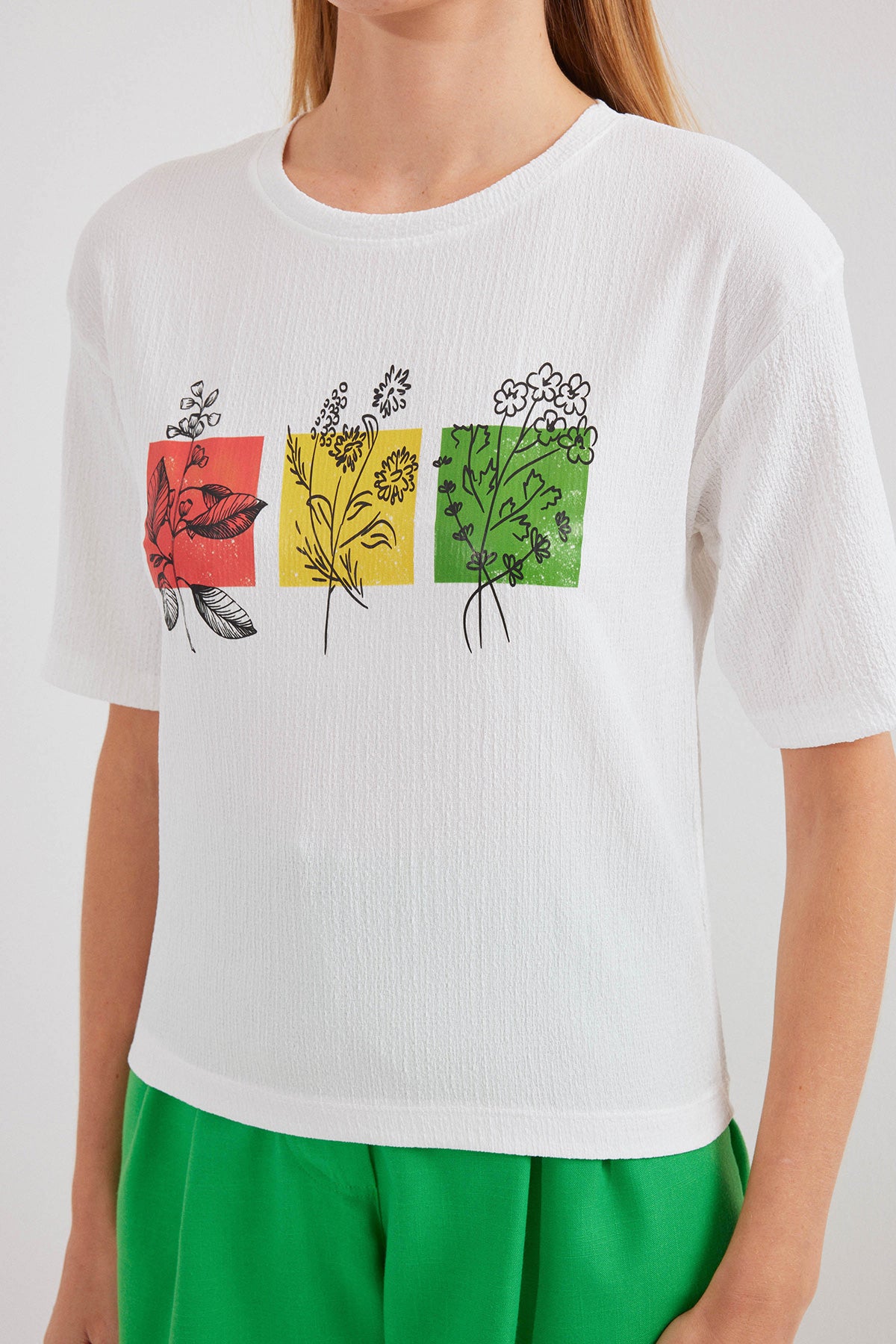Image of 913 Baskılı Örme Basic Tişört - Beyaz