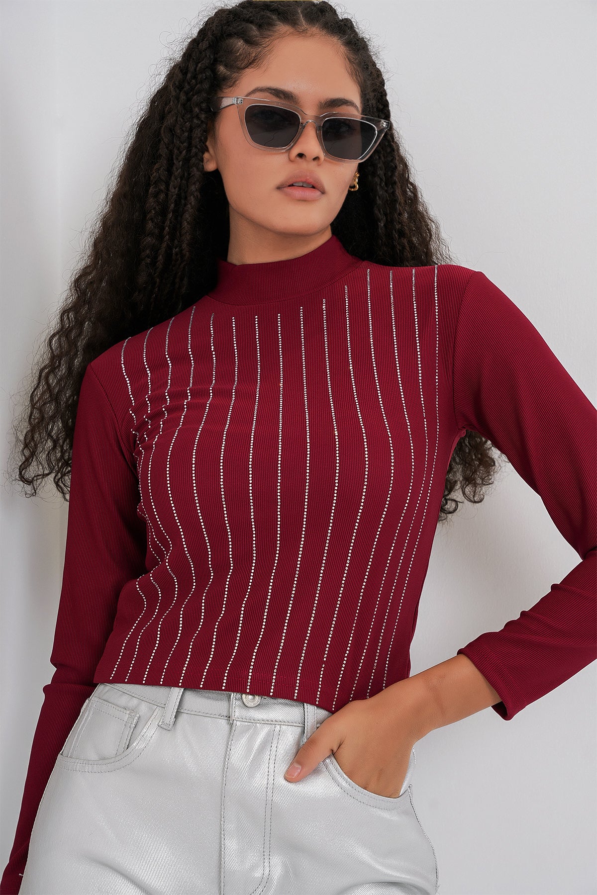 Image of 922 Taşlı Body - Bordo