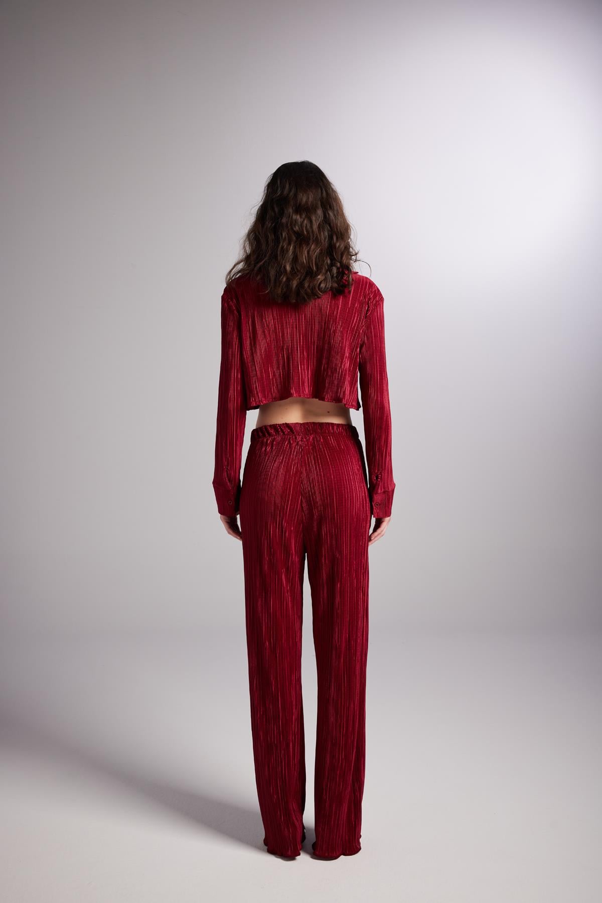 Image of Crop Model Düğme Kapamalı Comfy Crop Gömlek Bordo
