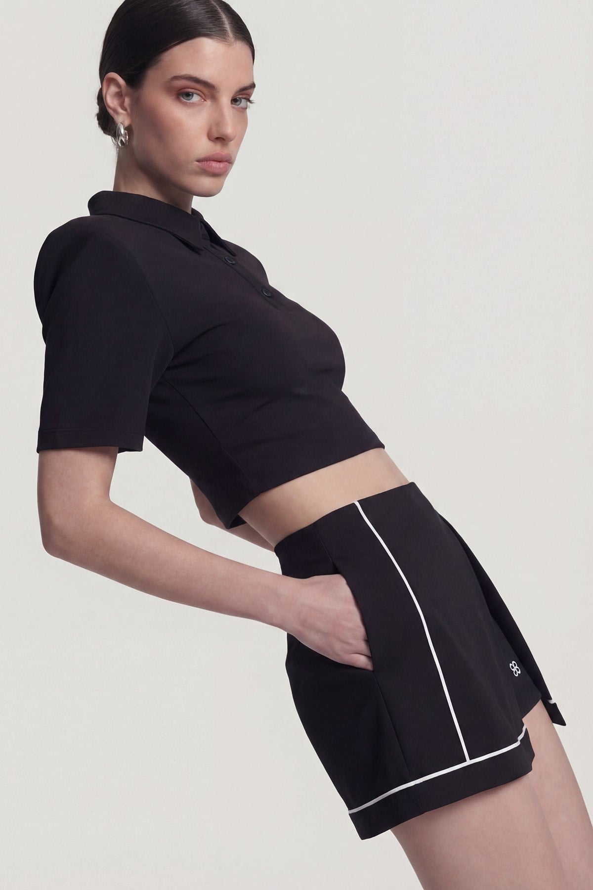Image of Vatkalı Polo Yaka Carolyn T-Shirt Siyah