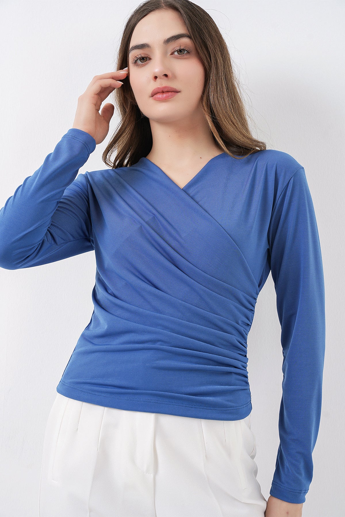 Image of 939 Anvelop Yaka Sandy Bluz - İndigo