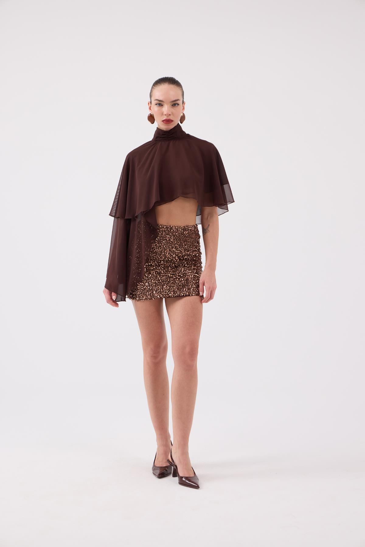Image of Pelerin Model Bena Bluz Kahve