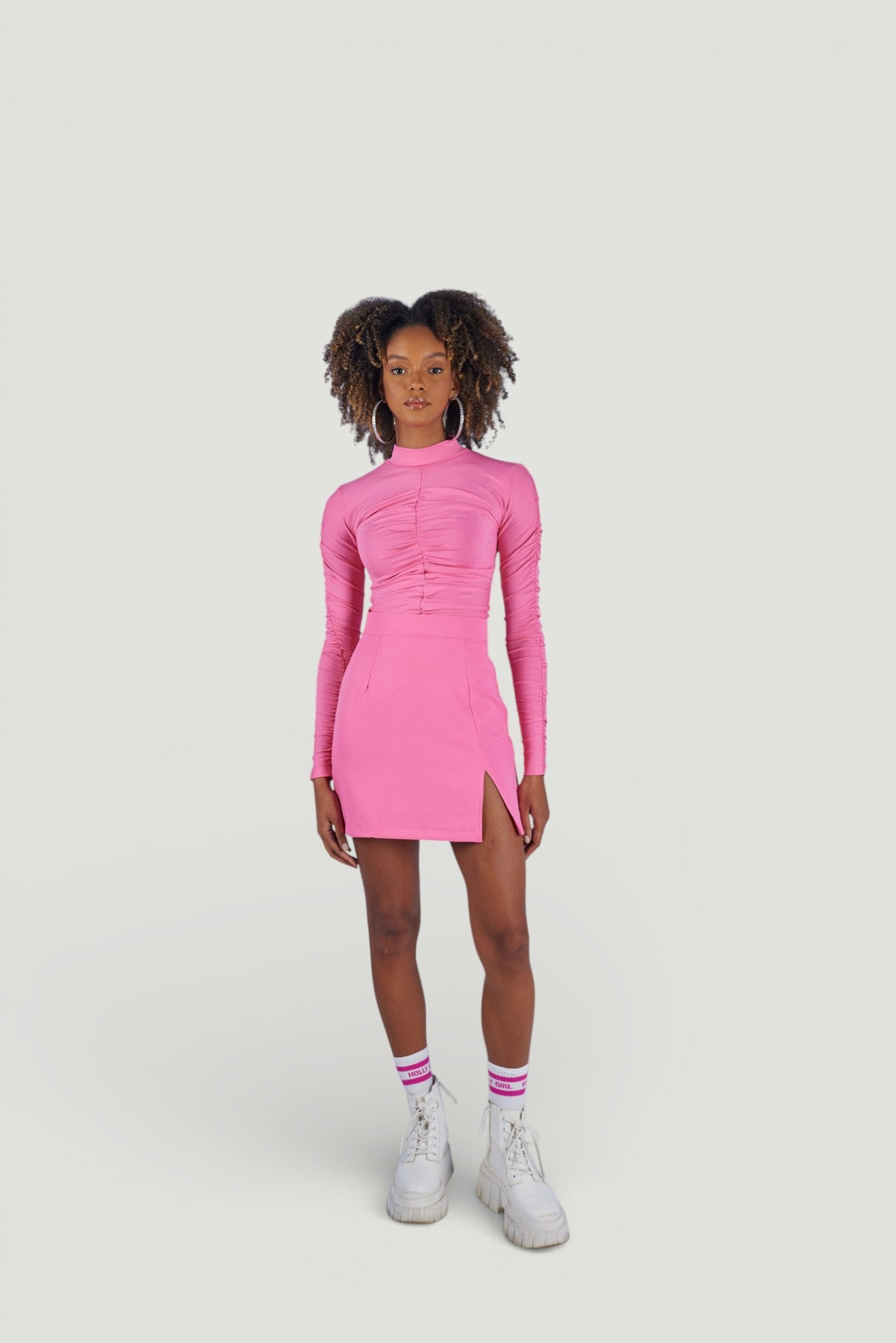 Image of Drape Detaylı Yarım Balıkçı Draped Bluz Pembe