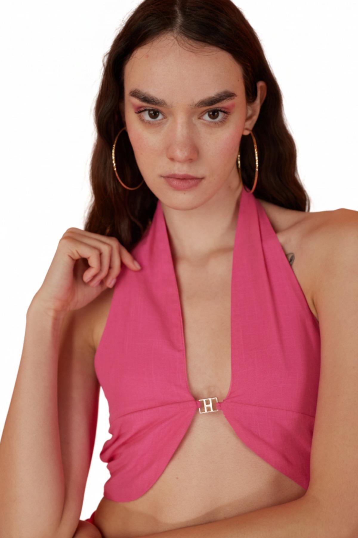 Image of Koton Kumaş H Aksesuarlı Rise Bluz Pembe