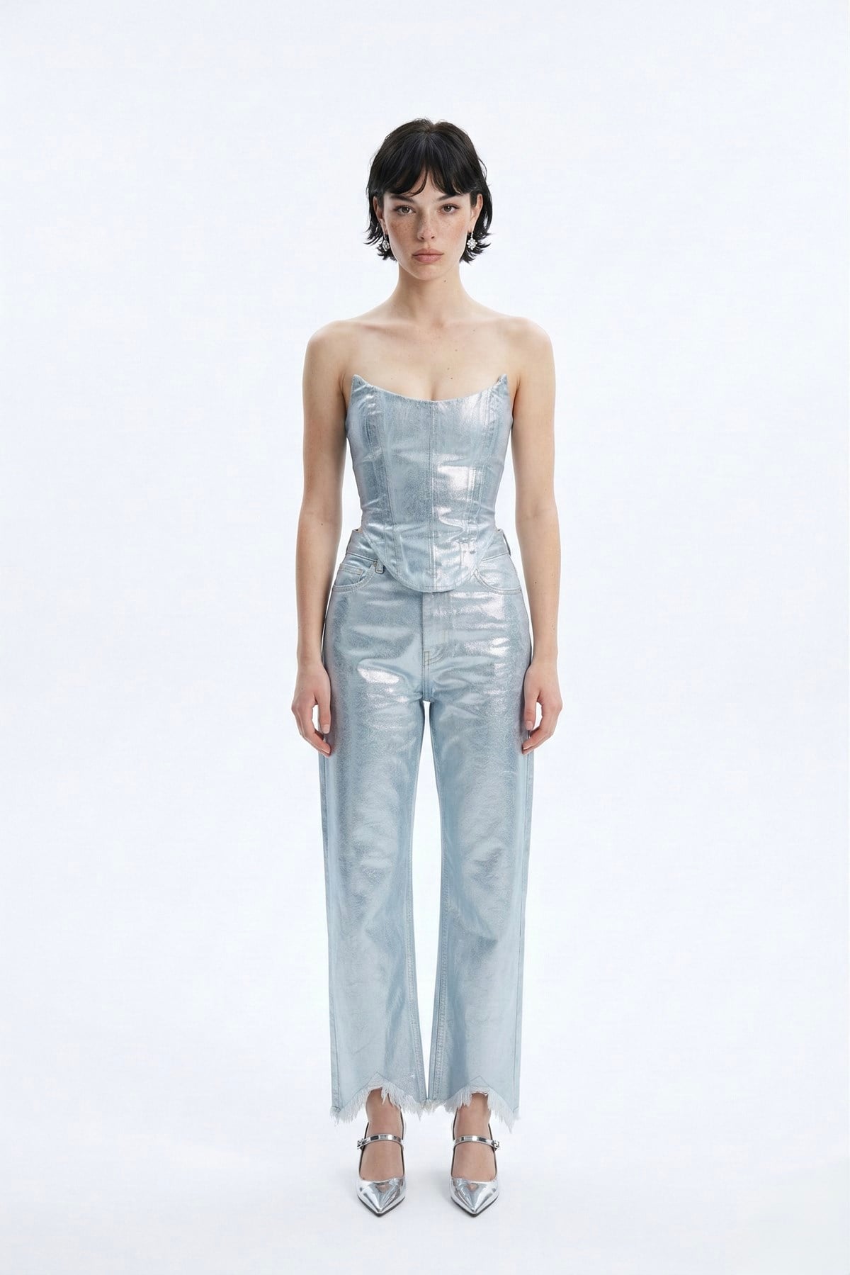 Image of Özel Yapım Parlak Kaplamalı Glossy Jean Pantolon Mavi