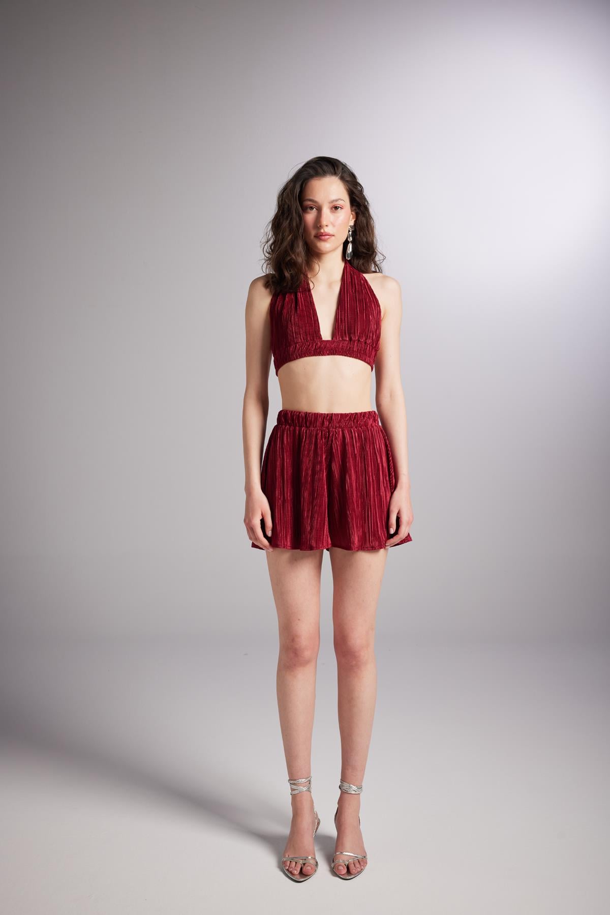 Image of Beli Lastikli Mini Comfy Şort Bordo