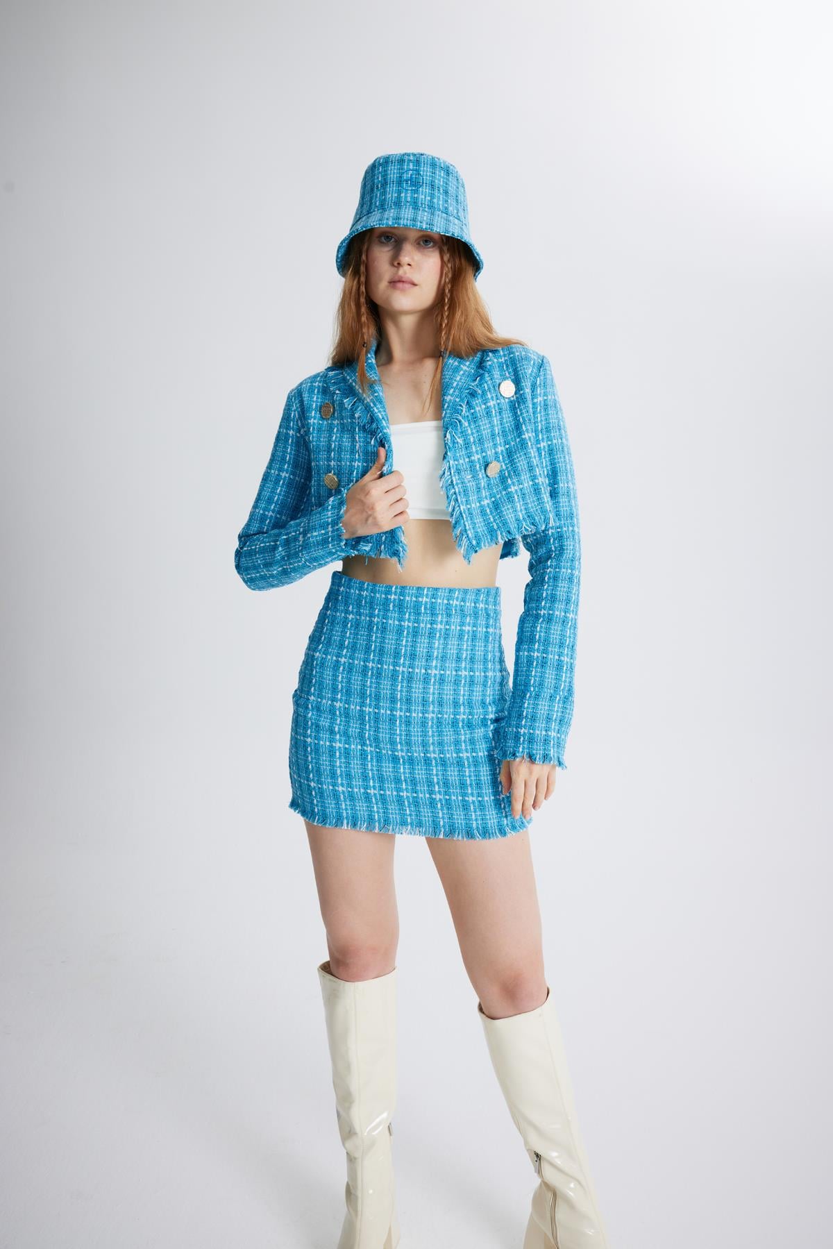 Image of Tüvit Kumaş Mini Tweed Etek Mavi