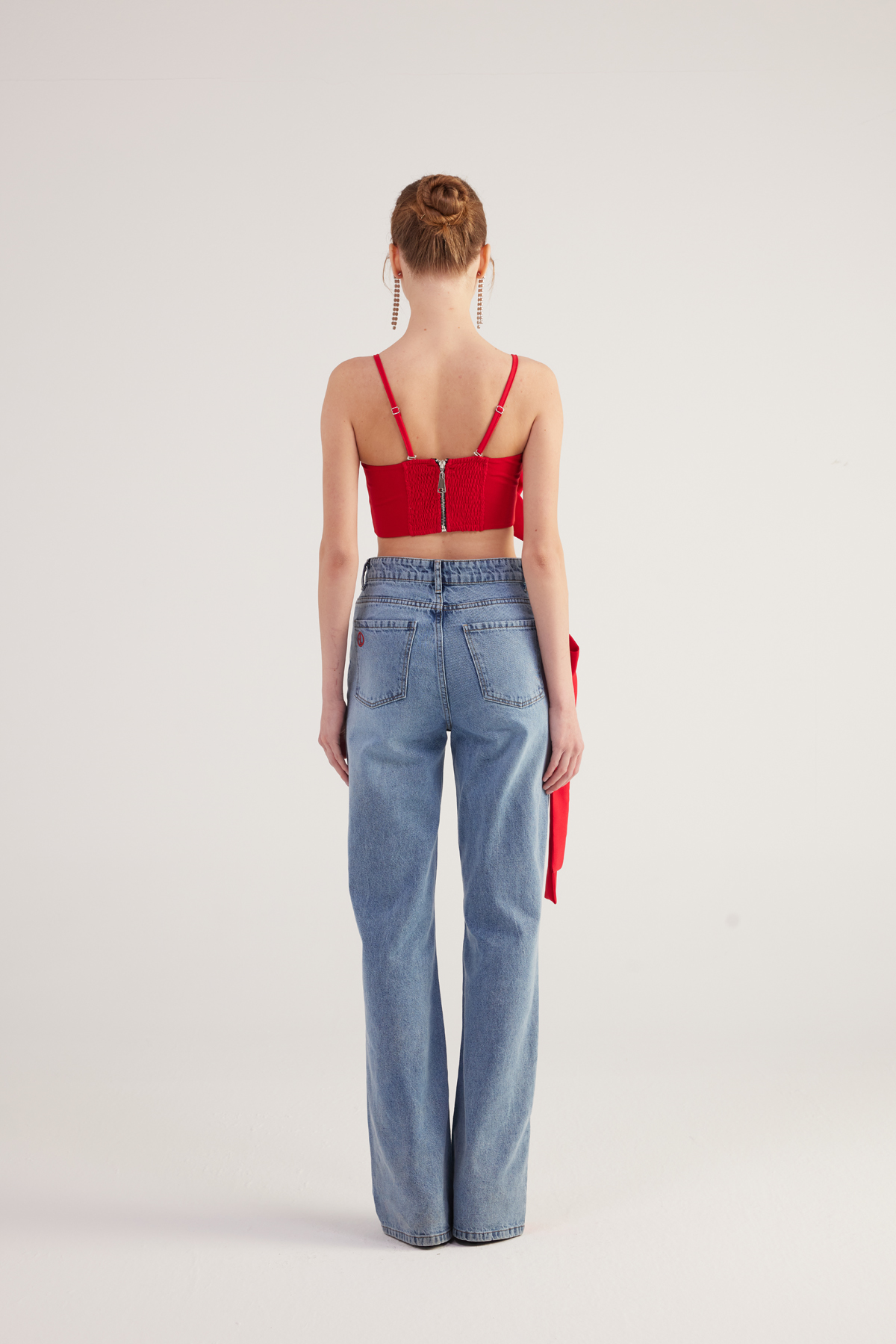 Image of Yüksek Bel Kurdele Detaylı Wide Leg Kyla Jean Pantolon Mavi