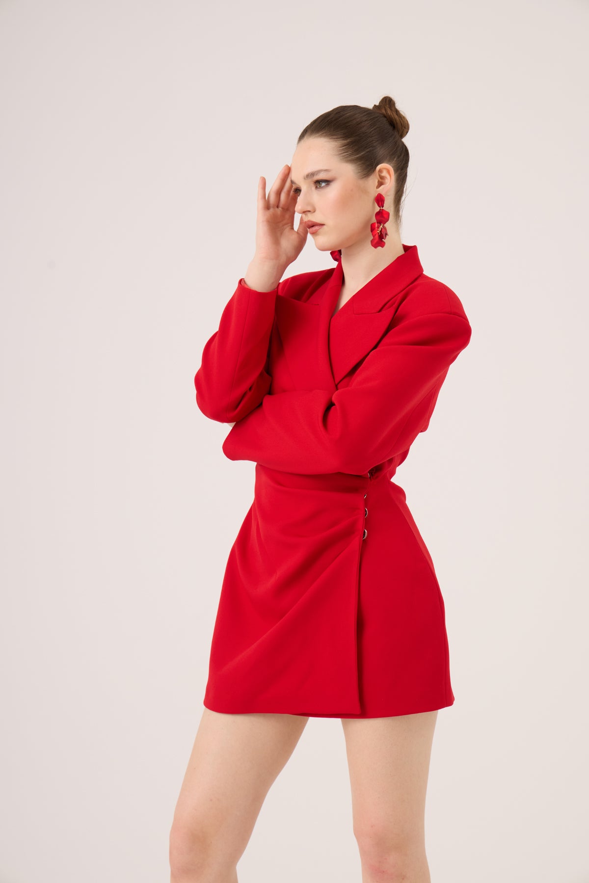 Image of Beli Drape Detaylı Heleni Blazer Ceket Kırmızı