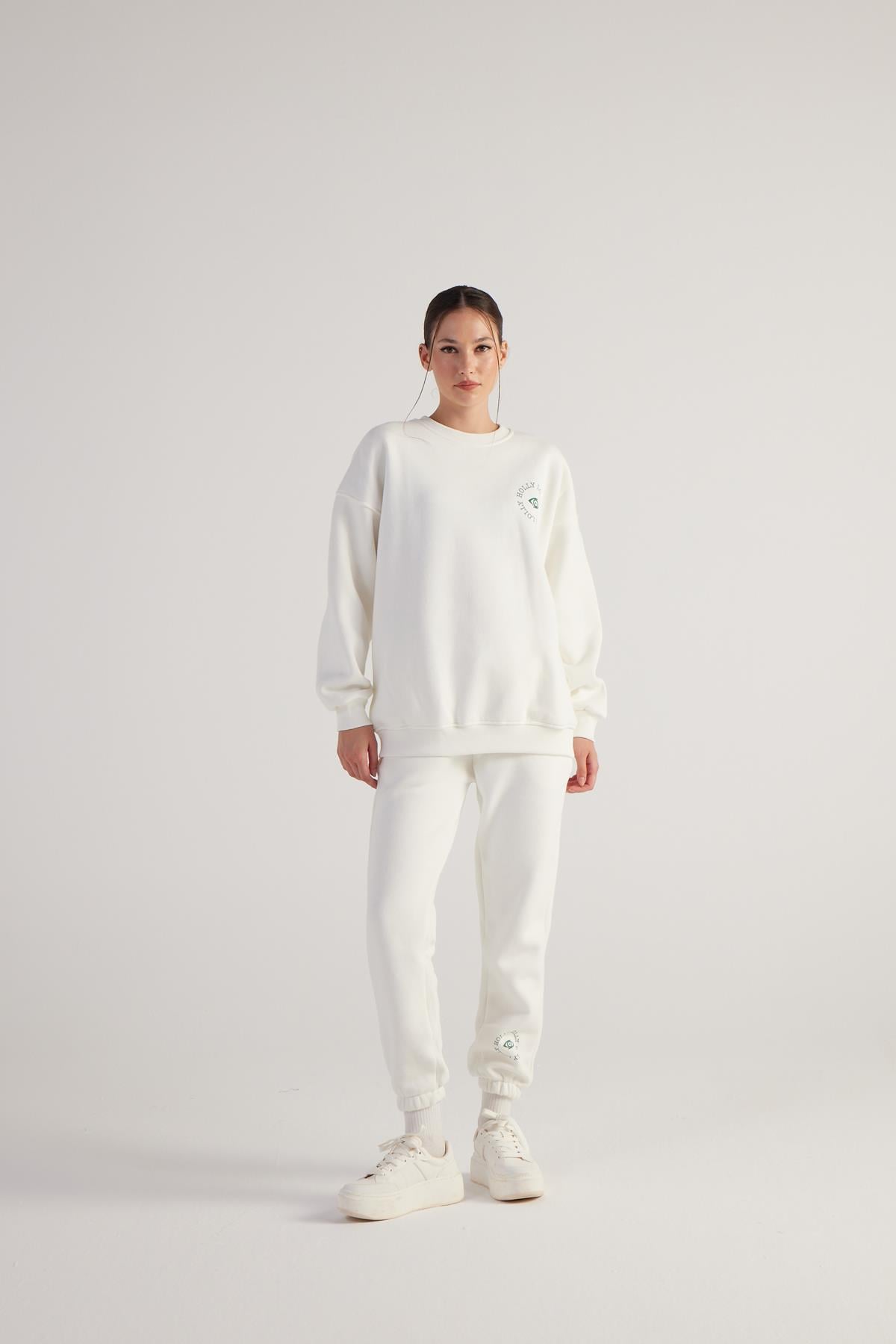 Image of 3 İplik Şardonlu Uzun Kol Bisiklet Yaka Fine Sweatshirt Ekru