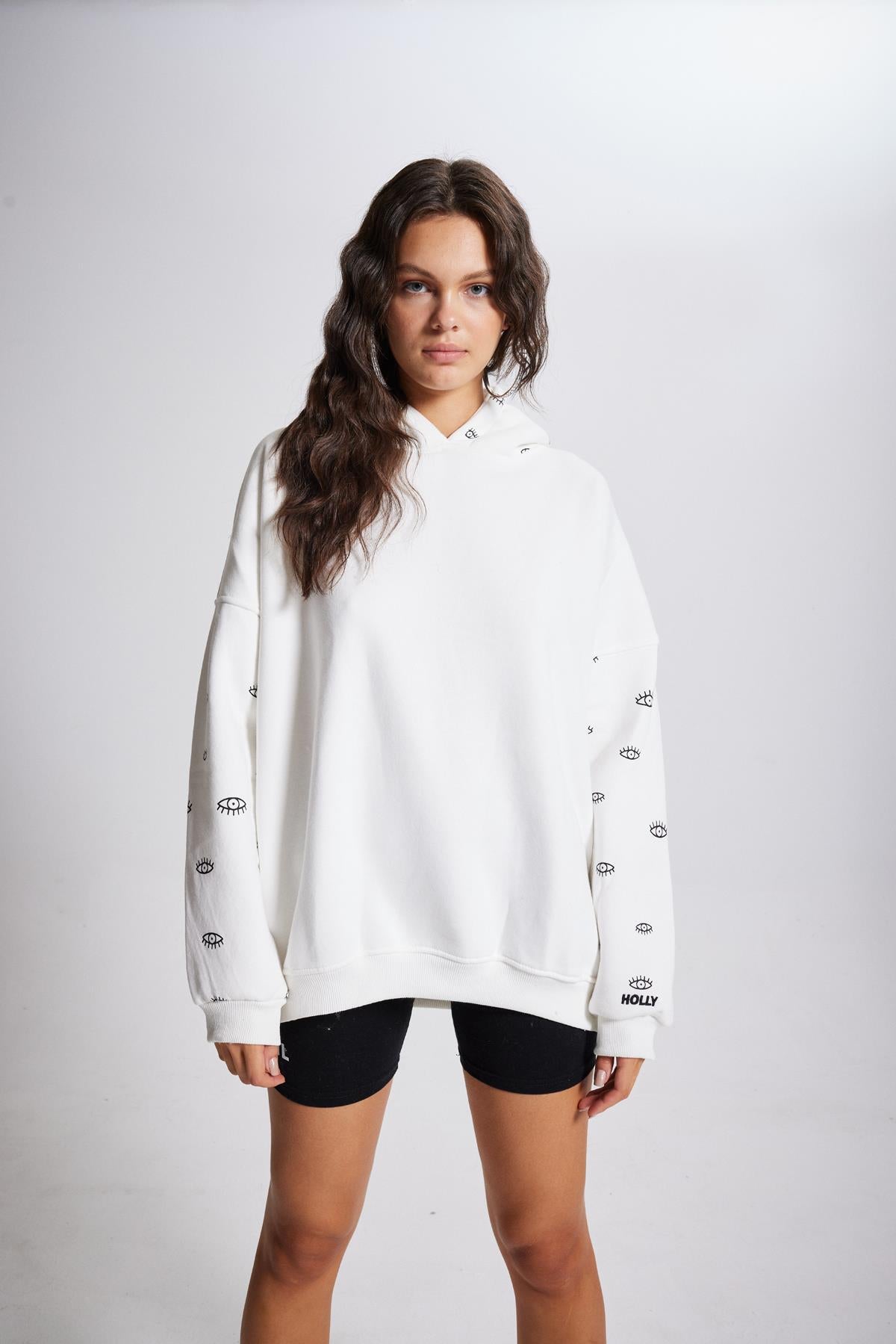 Image of Oversize Kapüşonlu Unisex Eye Sweat Beyaz