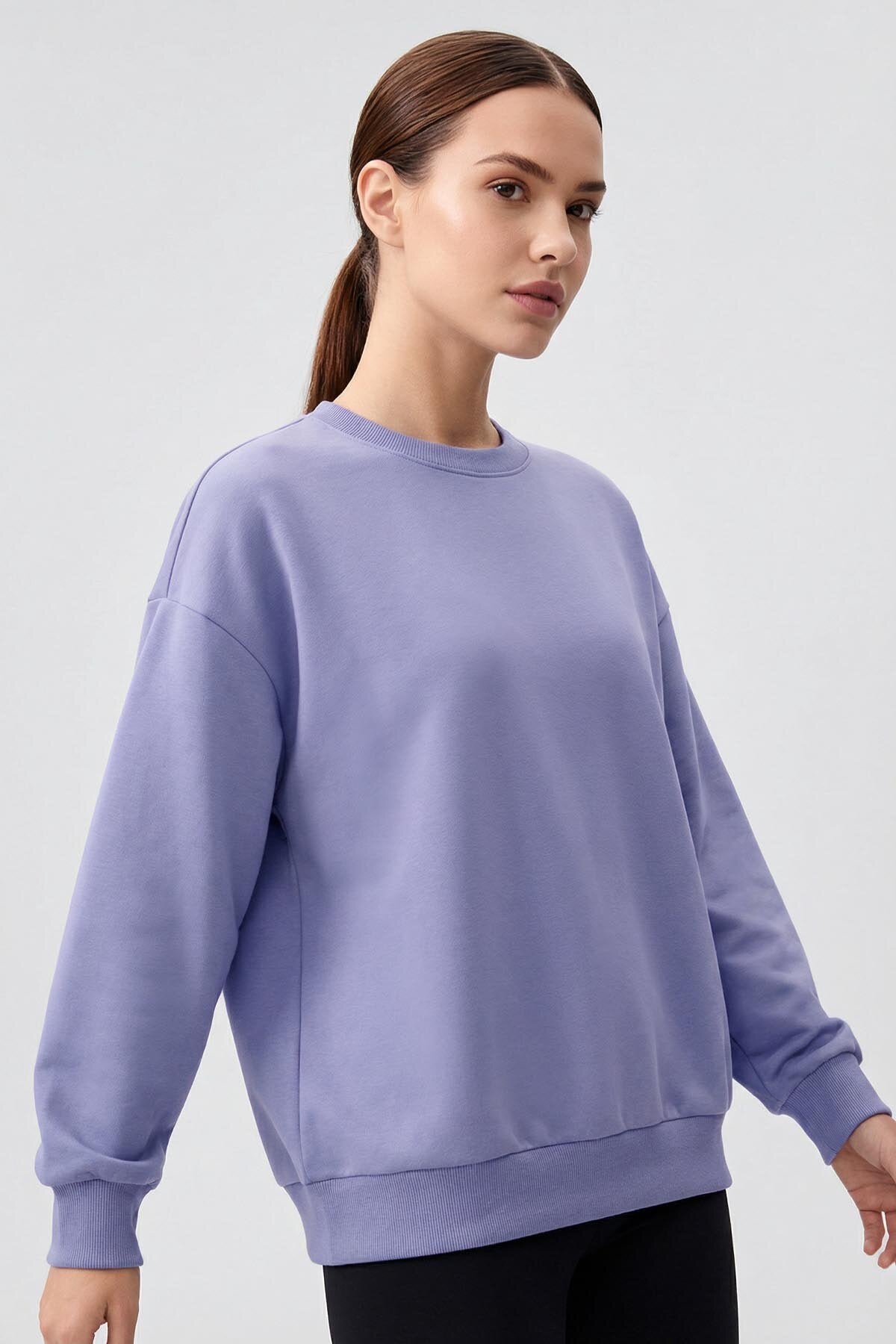 Image of Açık Eflatun Basic O Yaka Oversize Kadın Sweatshirt - 97053