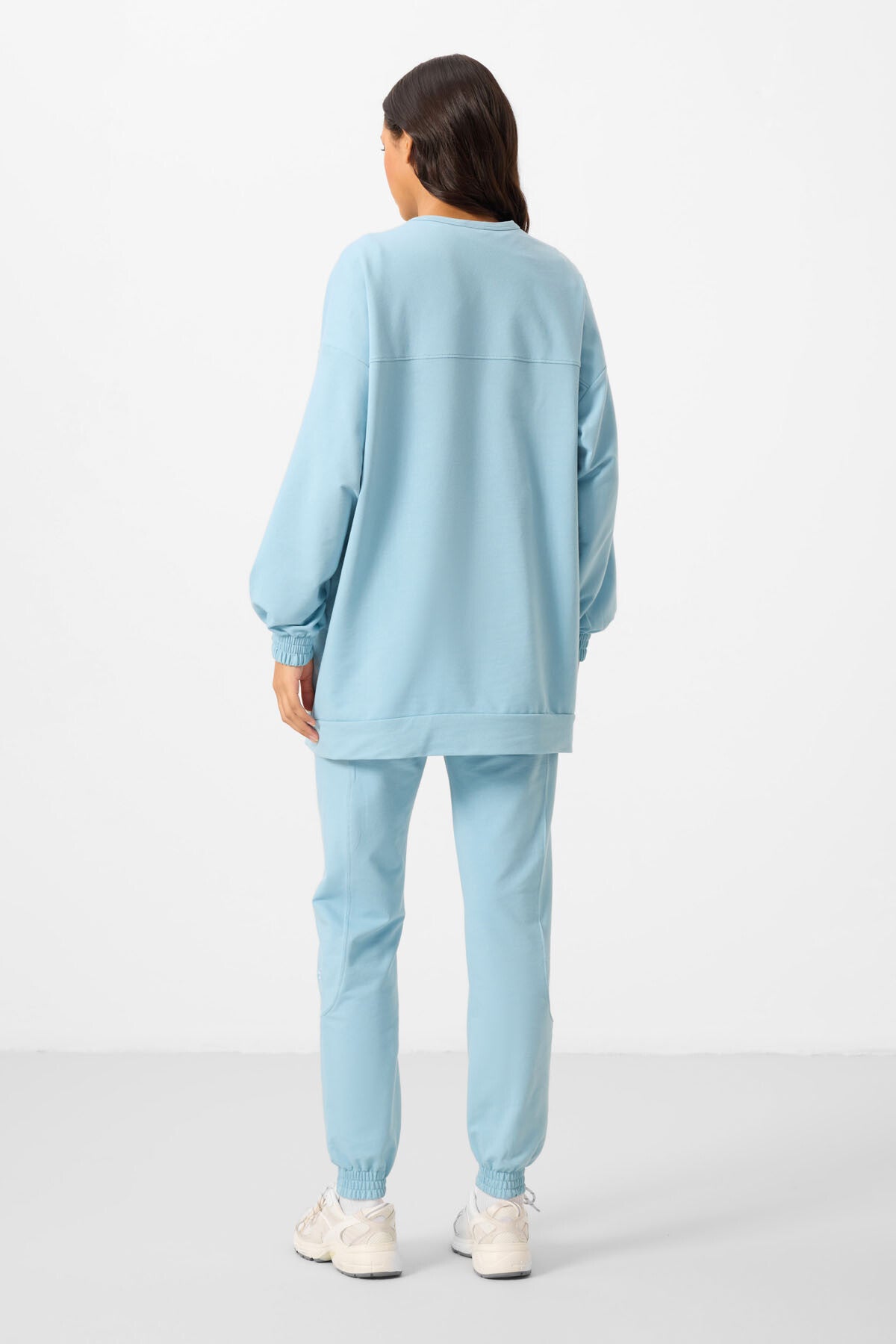 Image of Açık Mavi O Yaka Basic Oversize Kadın Eşofman Tunik Takım - 95347