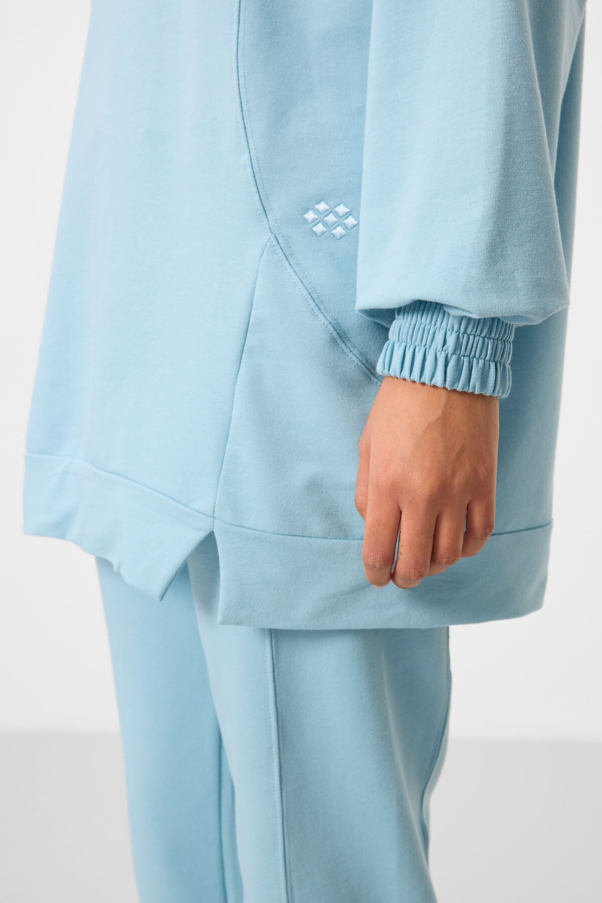 Image of Açık Mavi O Yaka Basic Oversize Kadın Eşofman Tunik Takım - 95347