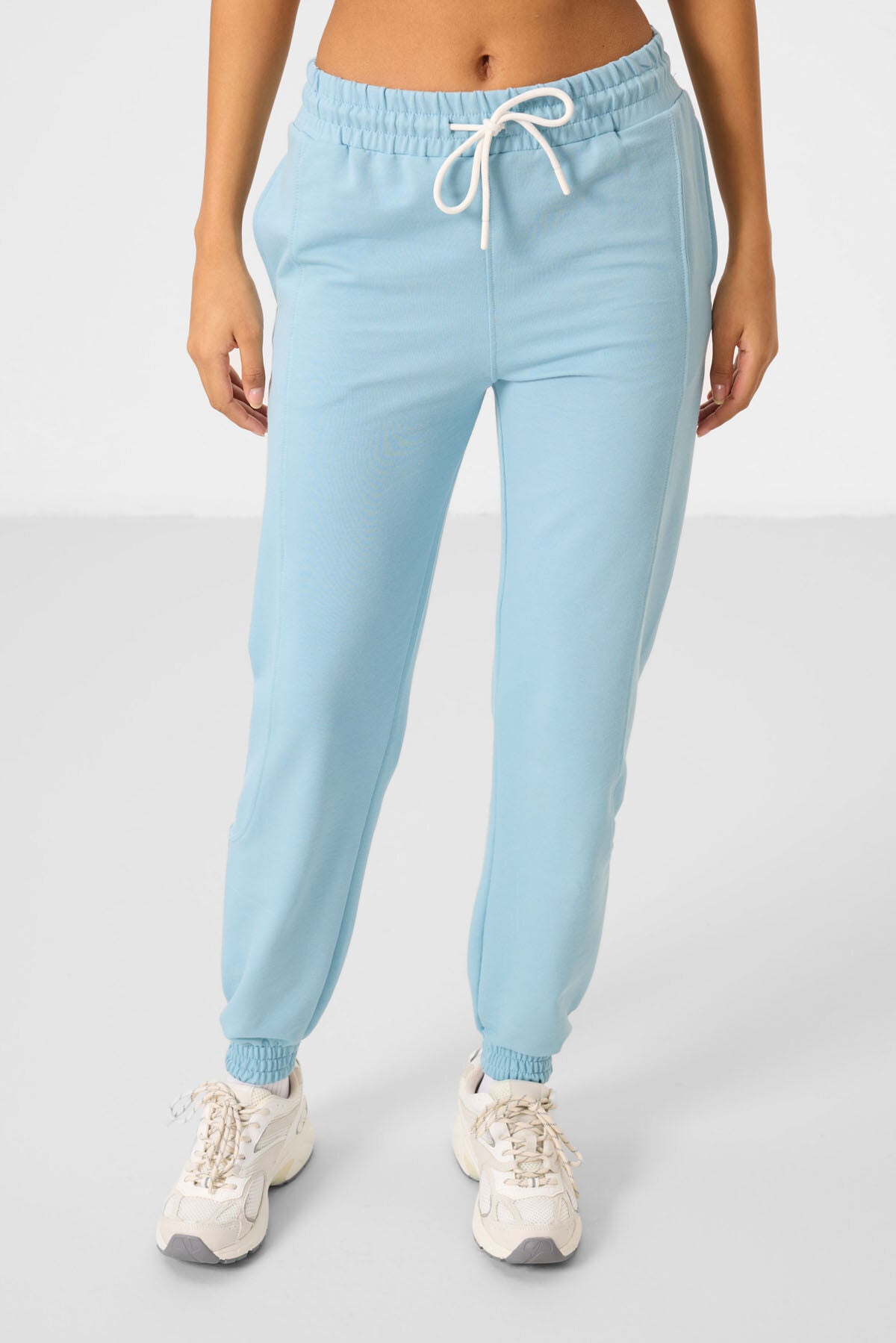 Image of Açık Mavi O Yaka Basic Oversize Kadın Eşofman Tunik Takım - 95347