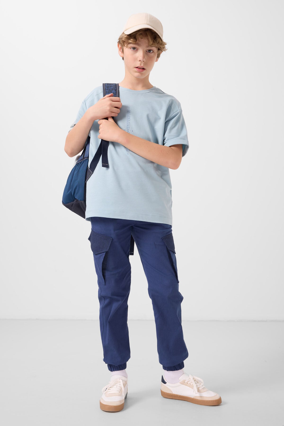 Image of Açık Mavi Pamuklu Yumuşak Dokulu Oversize Baskılı Erkek Çocuk T-Shirt - 11301