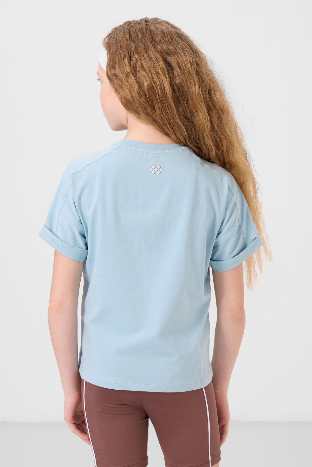 Image of Açık Mavi Pamuklu O Yaka Oversize Fit Basic Kız Çocuk T-Shirt - 75182