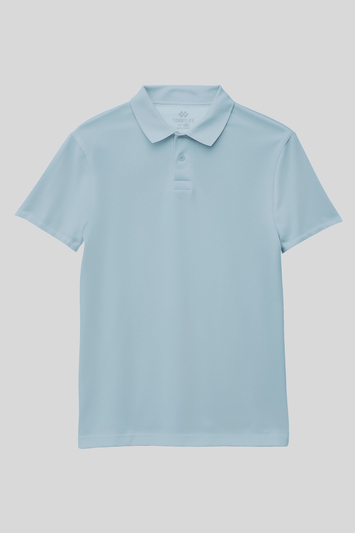 Image of Light Blue Polo Collar Standard Fit Basic Unisex Kids T-Shirt - 11330