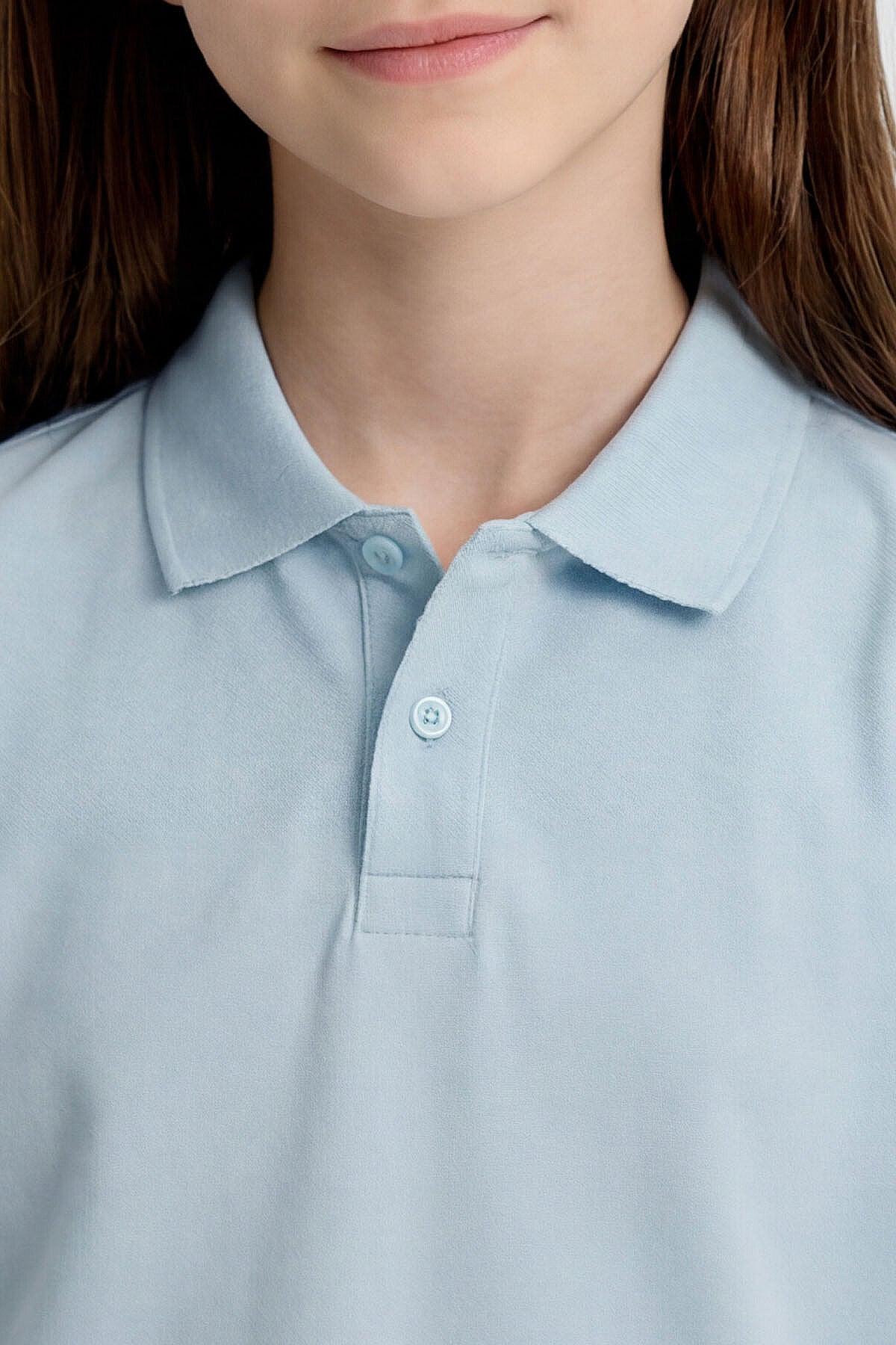 Image of Light Blue Polo Collar Standard Fit Basic Unisex Kids T-Shirt - 11330