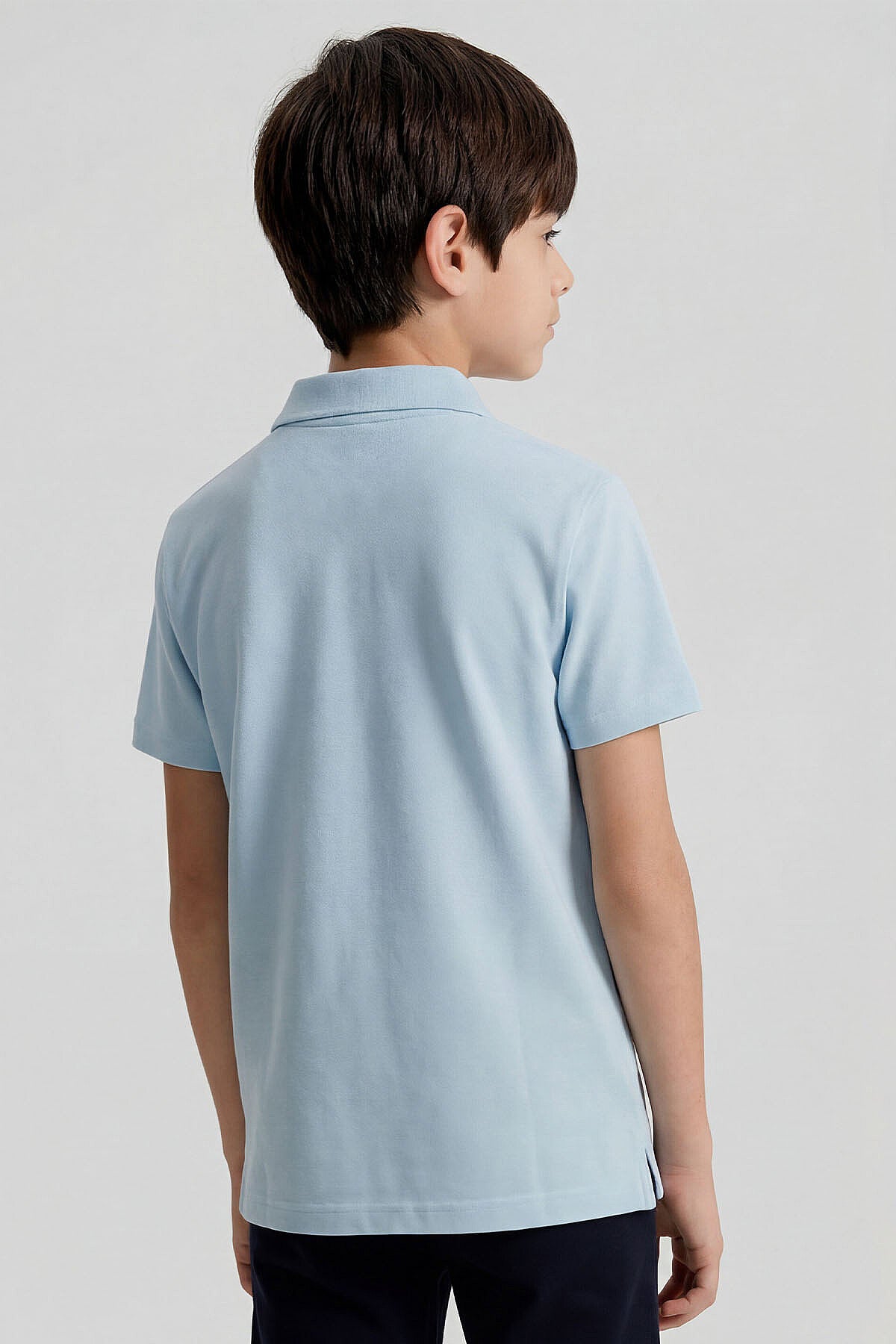 Image of Light Blue Polo Collar Standard Fit Basic Unisex Kids T-Shirt - 11330