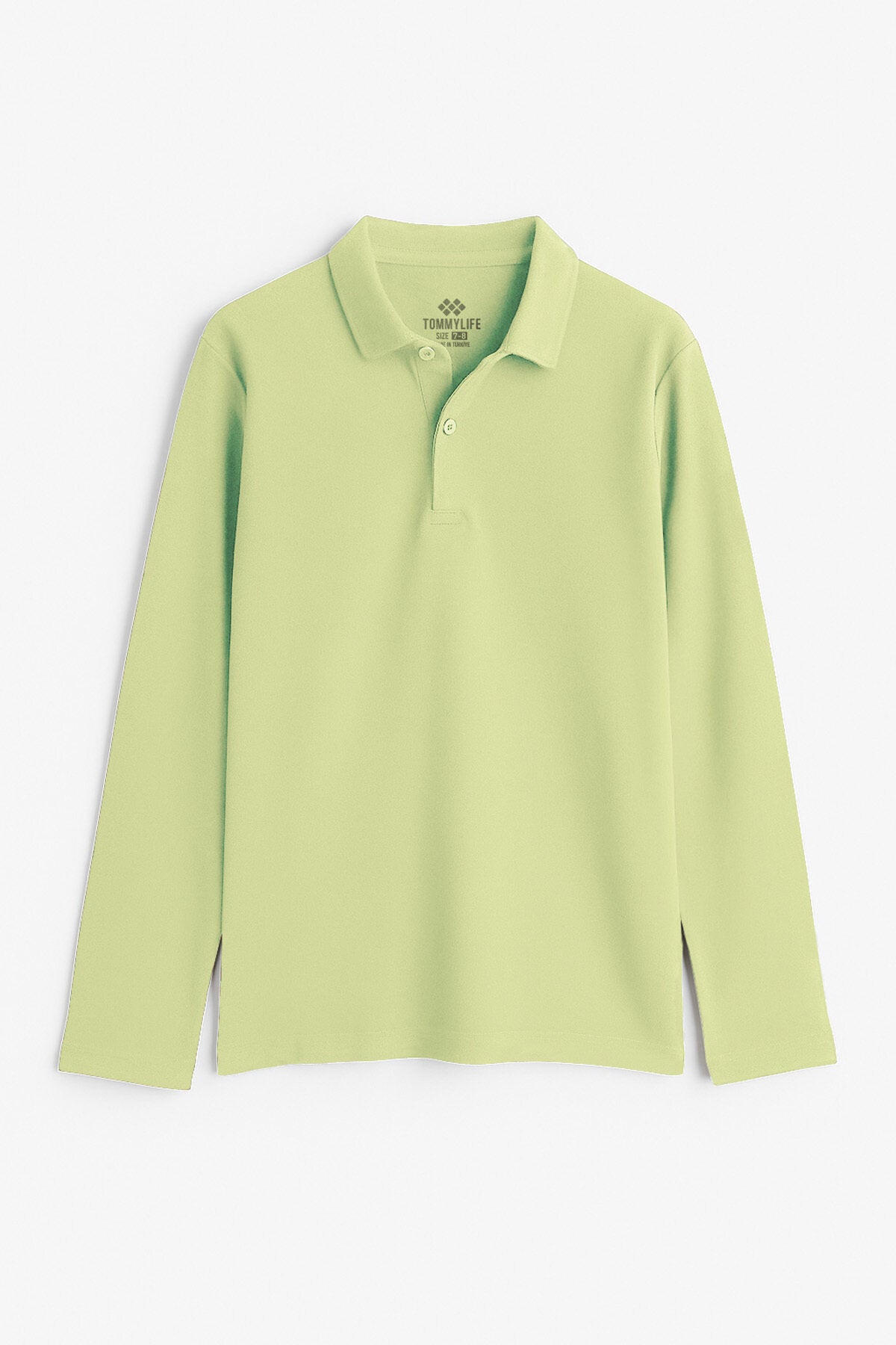 Image of Açık Yeşil Polo Yaka Basic Uzun Kollu Unisex Çocuk T-Shirt - 11170