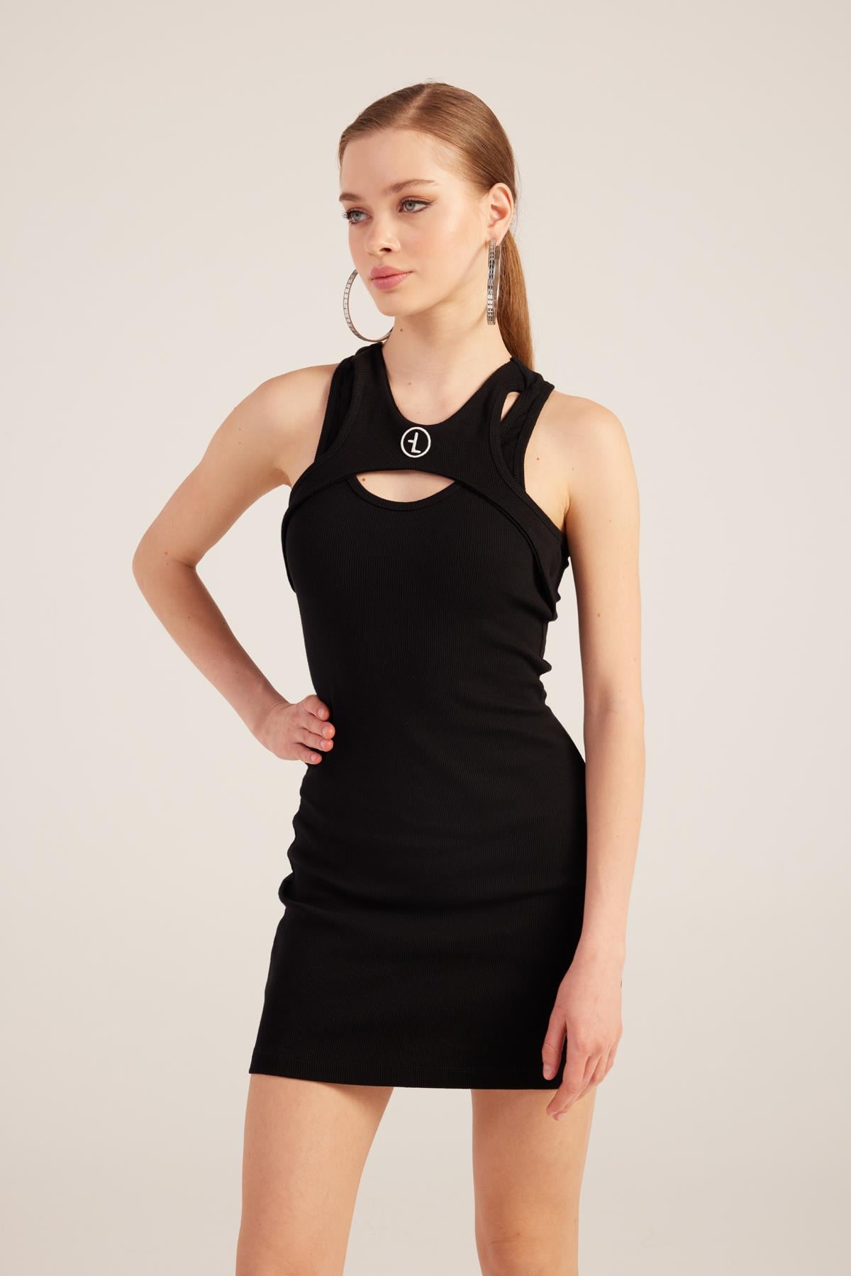 Image of Halter Yakalı Fitilli Mini Carlin Elbise Siyah
