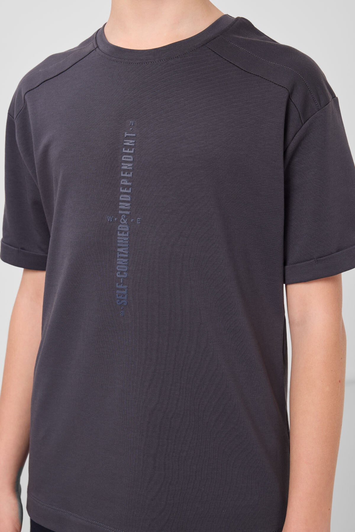 Image of Antrasit Pamuklu Yumuşak Dokulu Oversize Baskılı Erkek Çocuk T-Shirt - 11301