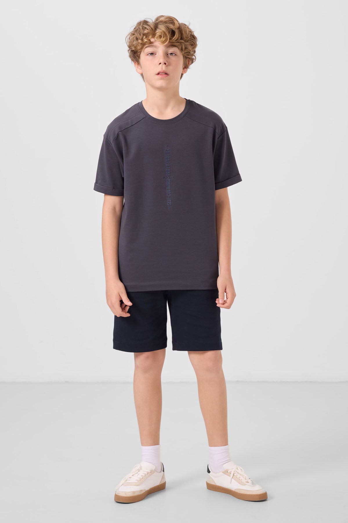Image of Antrasit Pamuklu Yumuşak Dokulu Oversize Baskılı Erkek Çocuk T-Shirt - 11301
