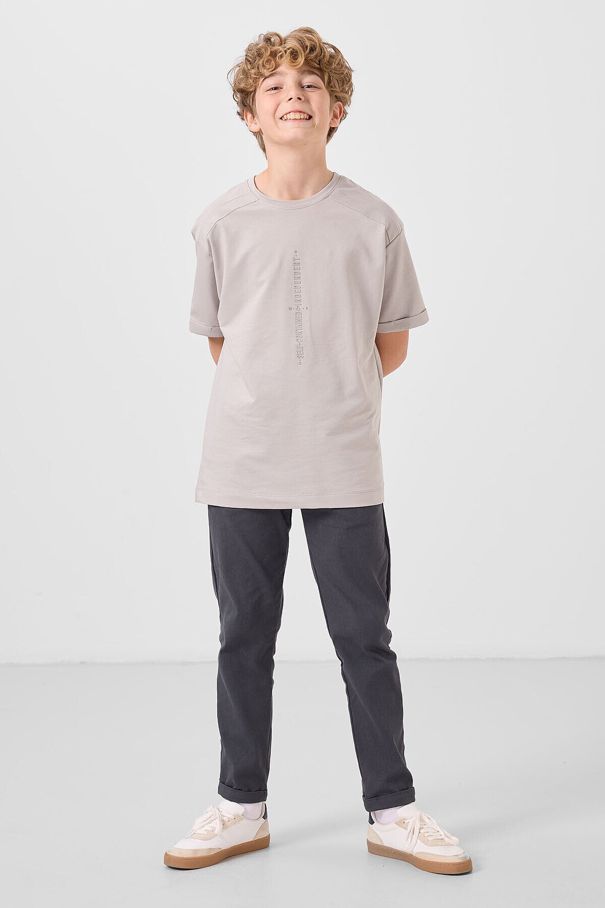 Image of Antrasit Standart Fit Dokuma Hafif Esnek Chino Erkek Çocuk Pantolon - 11272