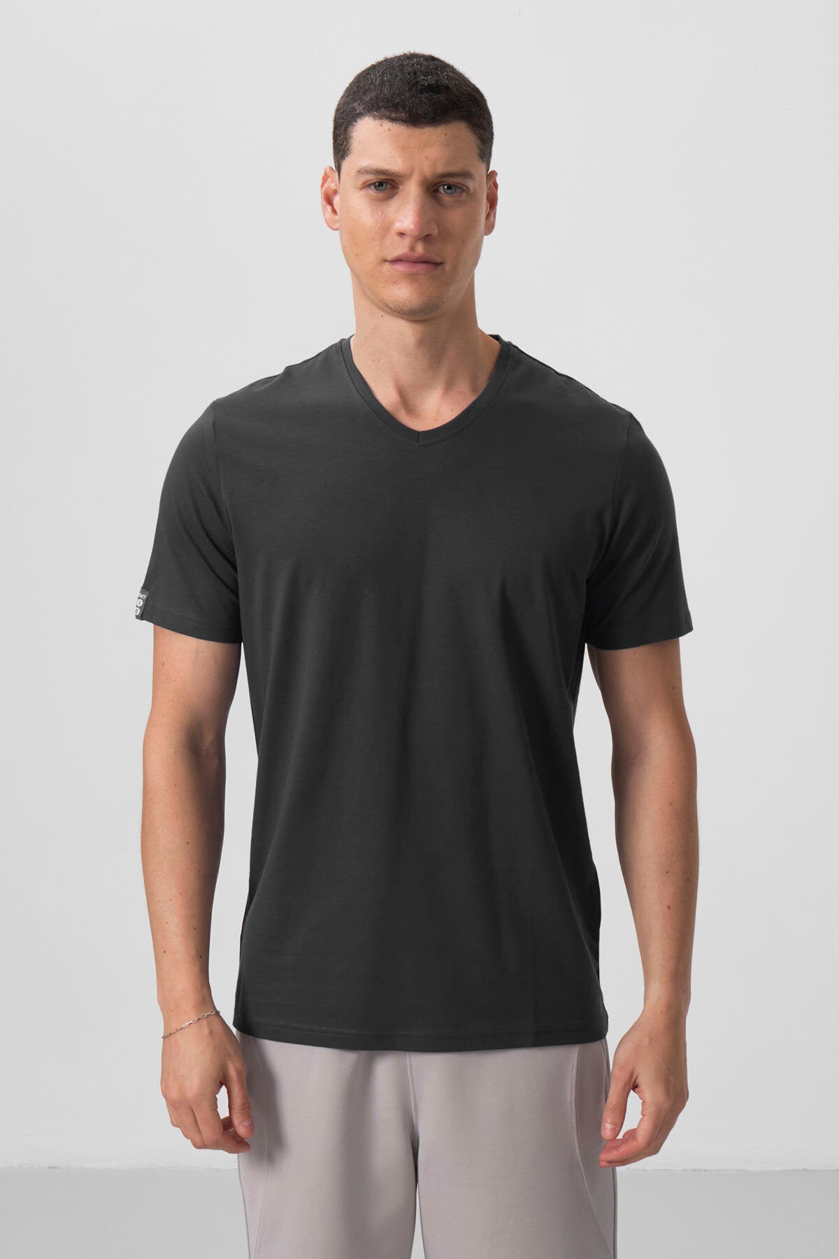 Image of Antrasit Basic Kısa Kol Standart Kalıp V Yaka Erkek T-Shirt - 87912