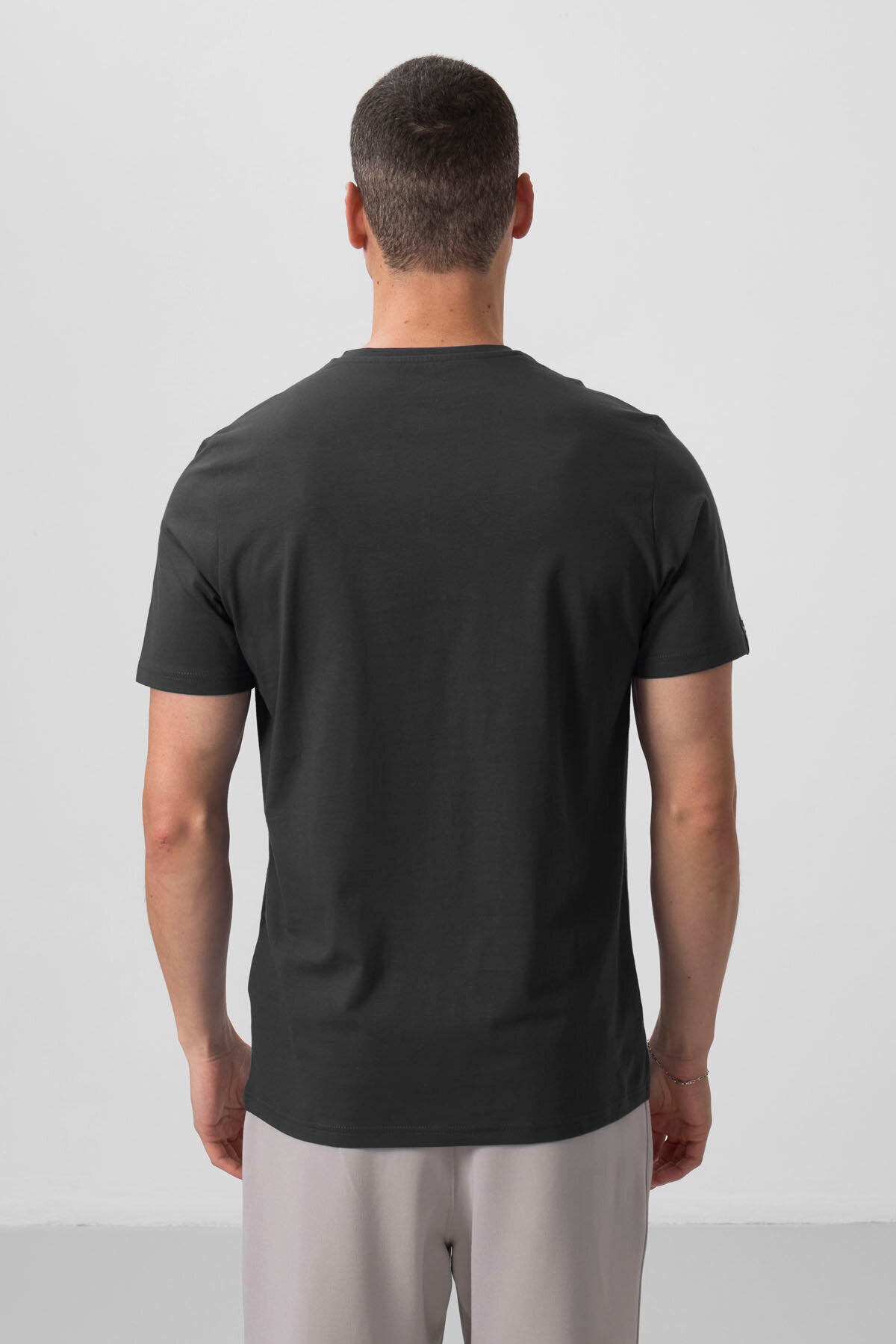 Image of Antrasit Basic Kısa Kol Standart Kalıp V Yaka Erkek T-Shirt - 87912
