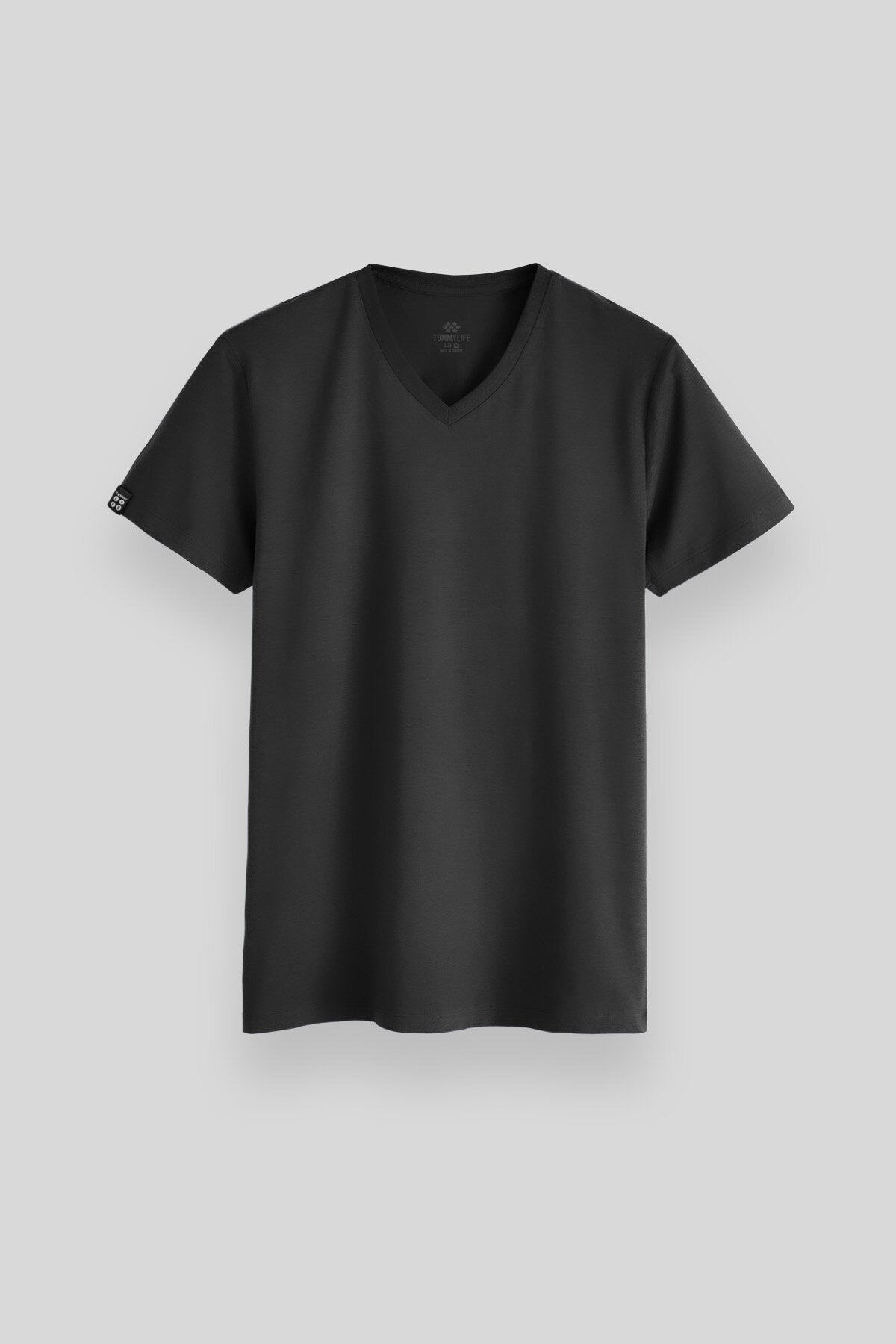 Image of Antrasit Basic Kısa Kol Standart Kalıp V Yaka Erkek T-Shirt - 87912