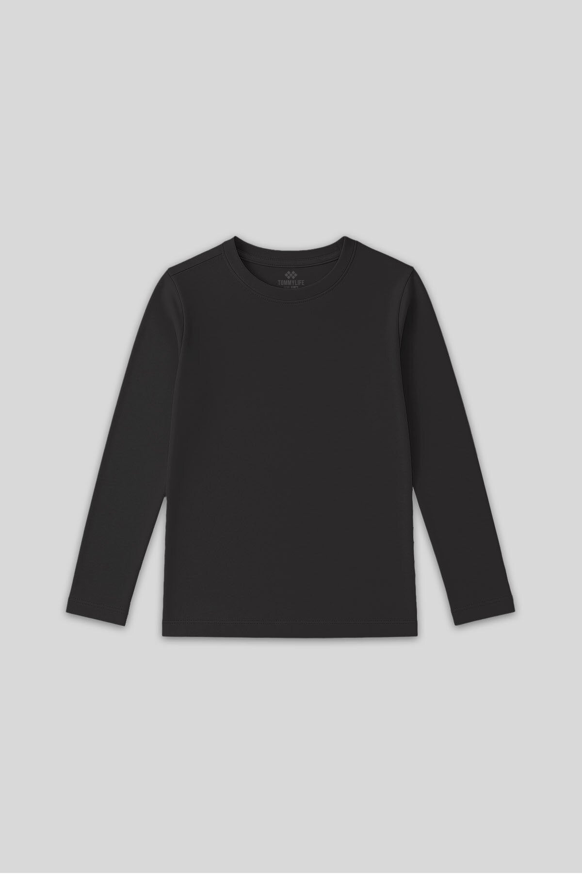 Image of Antrasit O Yaka Standart Fit Basic Uzun Kollu Unisex Çocuk T-Shirt - 11329