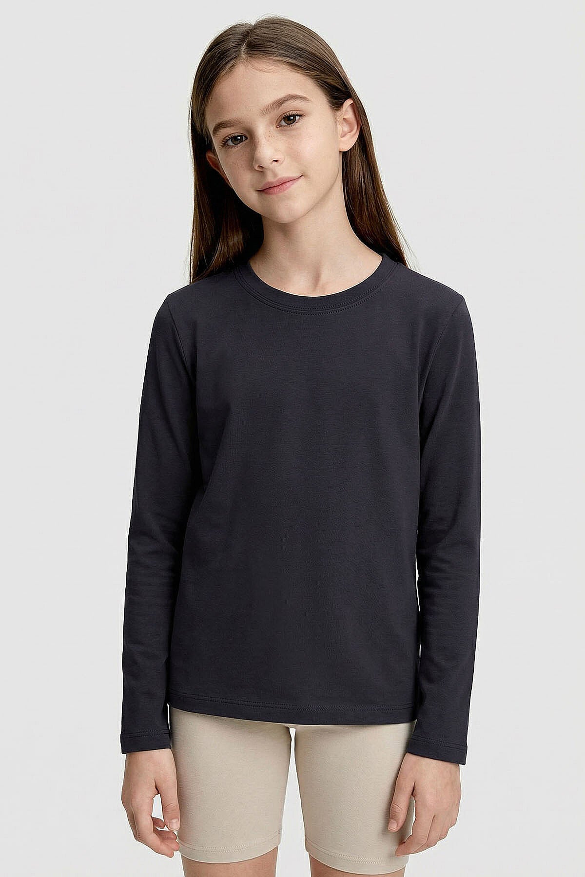 Image of Tricou unisex pentru copii, antracit, cu guler rotund, croială standard, mânecă lungă - 11329
