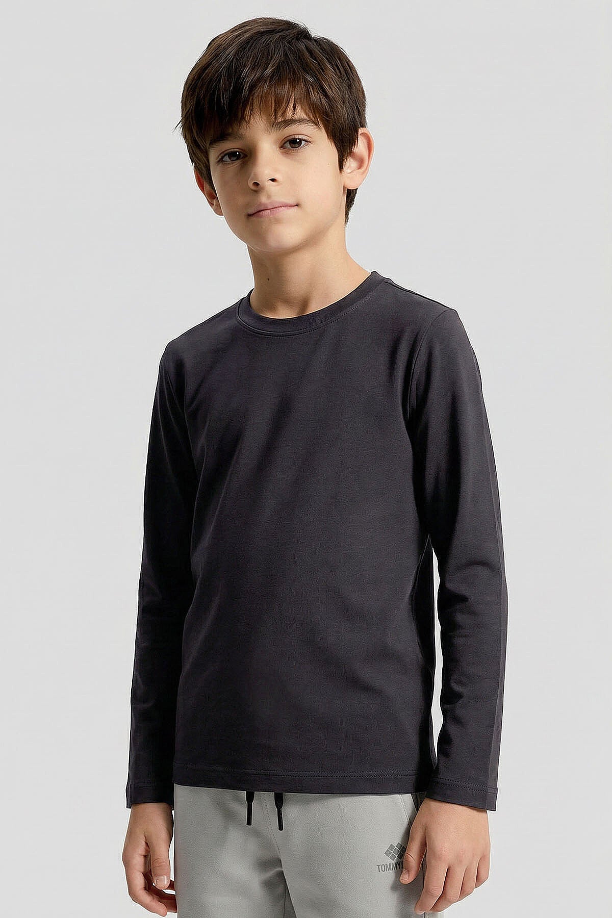 Image of Tricou unisex pentru copii, antracit, cu guler rotund, croială standard, mânecă lungă - 11329
