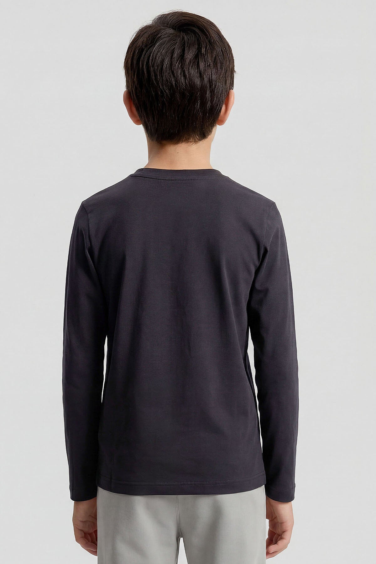 Image of Tricou unisex pentru copii, antracit, cu guler rotund, croială standard, mânecă lungă - 11329