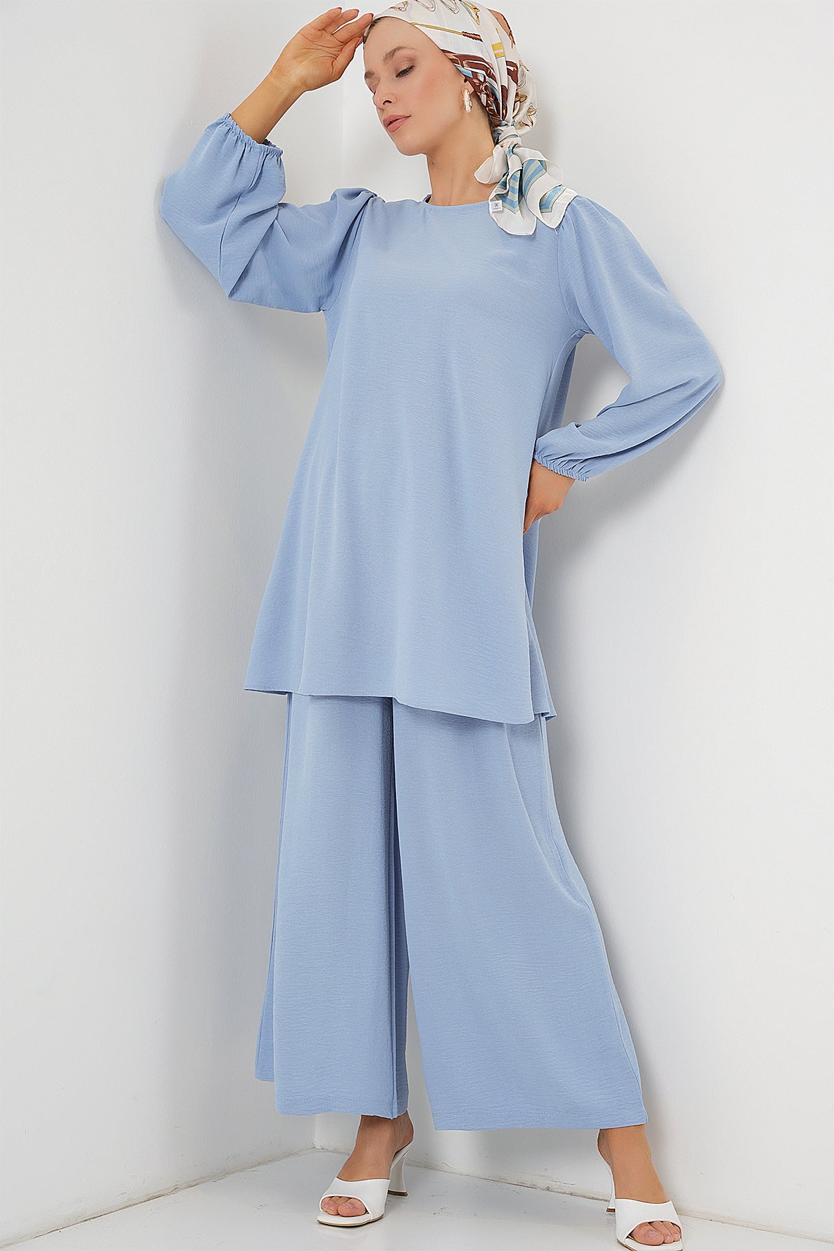 Image of Set tunică și pantaloni Ayrobin 6712 - Albastru deschis