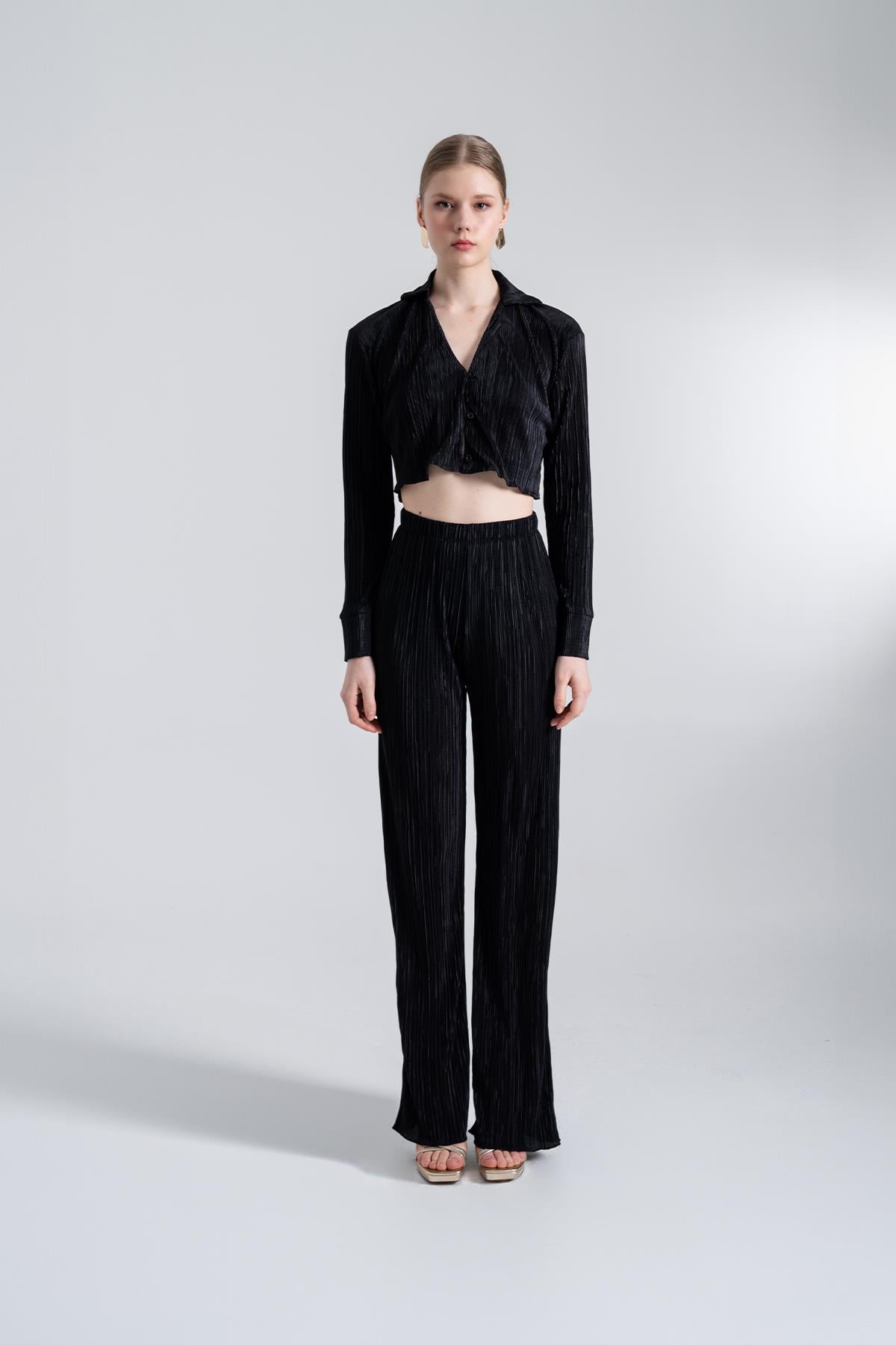 Image of Beli Lastikli Esnek Comfy Pantolon Siyah